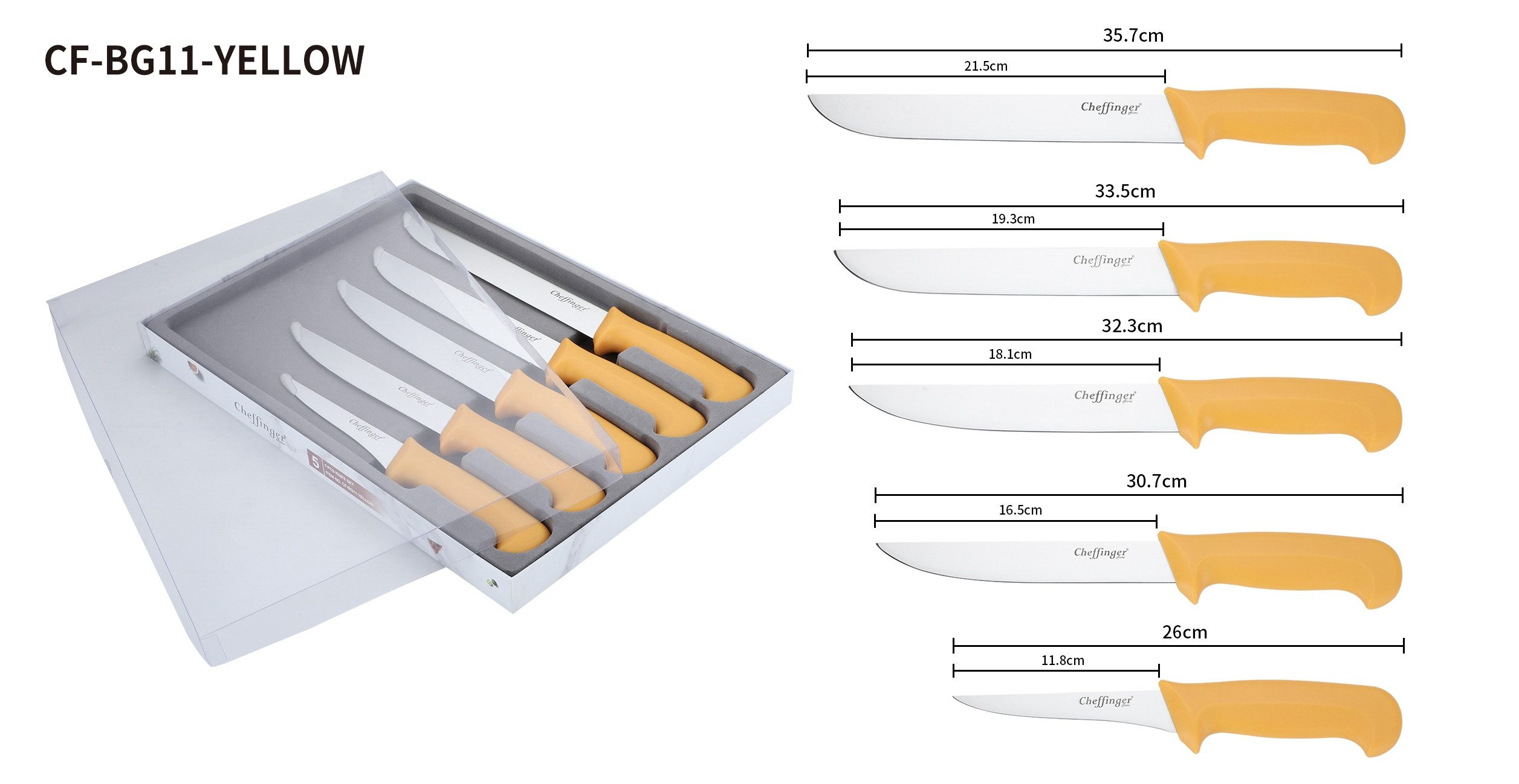 Cheffinger Messerblock Messer BBQ Grill Fleischmesser Kochmesser Set 5-tlg. Cheffinger