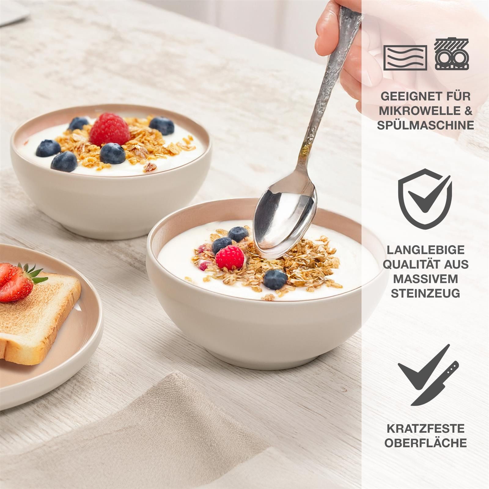 Moritz & Moritz Geschirr-Set CAVO Müslibowl Almond (6-tlg), Steinzeug, Spülmaschinengeeignet – Bild 3 von 5