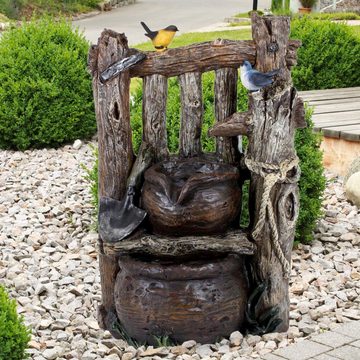 etc-shop Gartenbrunnen, Spring Zier Brunnen Holz-Optik Kaskade Hof Veranda Wasserspiel