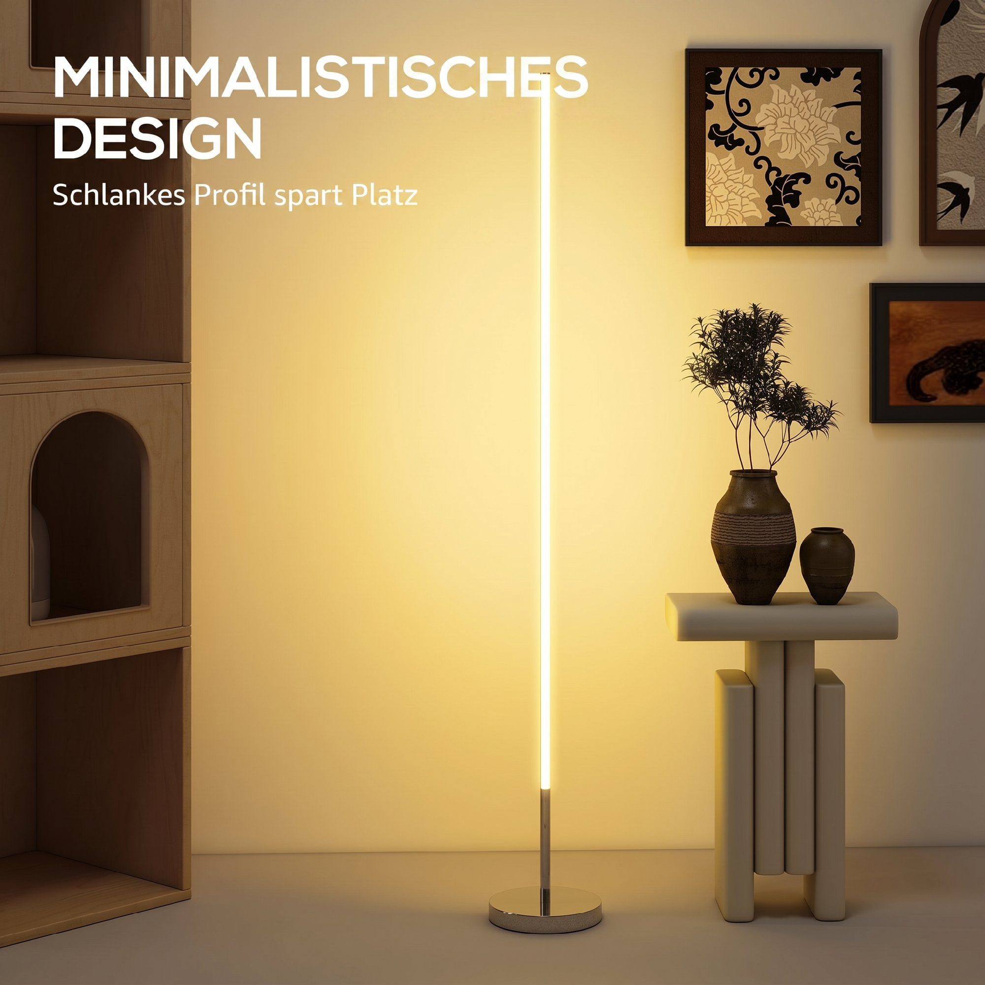 HOMCOM Stehlampe Wohnzimmer Stehlampe mit Fußschalter, Dimmfunktion, Farbwechsel, mehrere Helligkeitsstufen, Timer, LED fest integriert, Farbwechsler, Warmweiß, – Bild 5 von 5