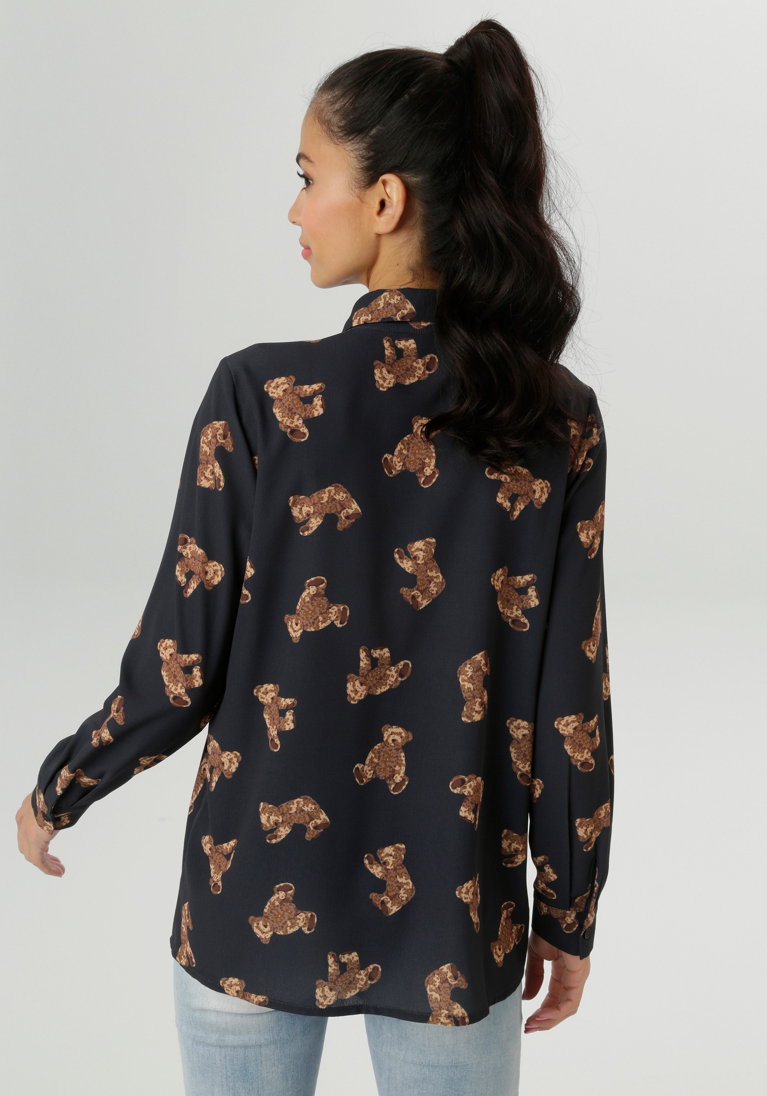Aniston SELECTED Hemdbluse mit trendigen Teddybärchen bedruckt günstig online kaufen