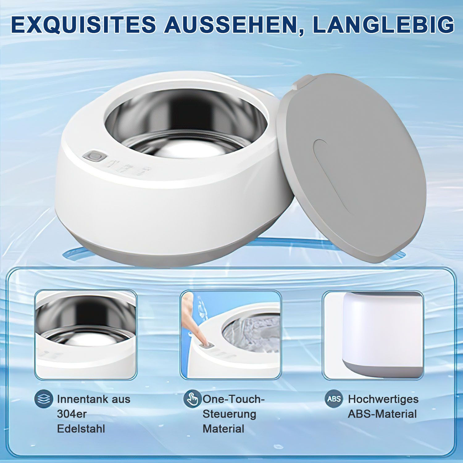 AIMAX Ultraschallreiniger Ultraschallreinigungsgerät 49000Hz Ultraschallreiniger 340ml Tragbarer, Drei-Gang-Reinigungsmodus Steckbar von Edelstahl 304
