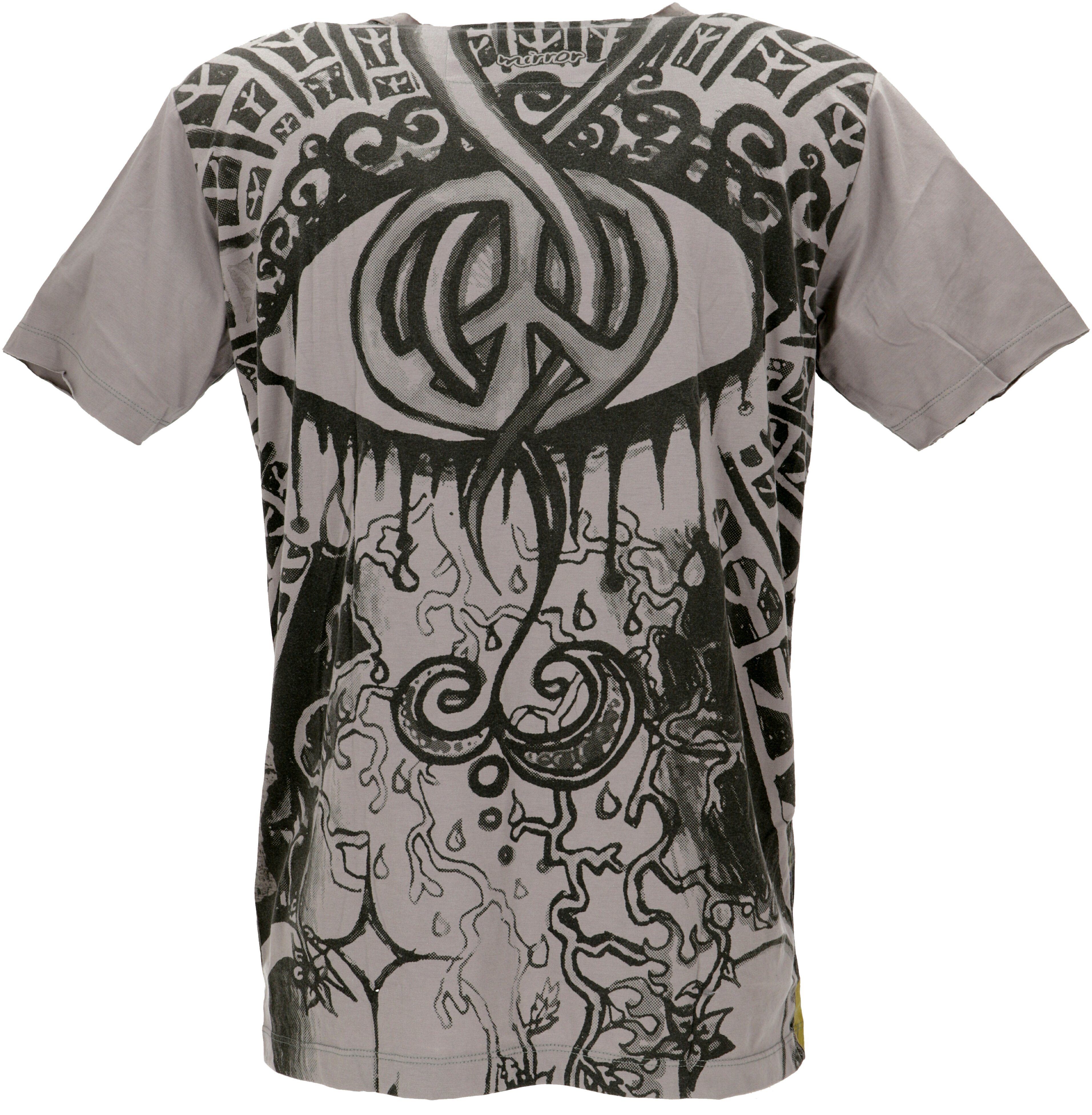 Guru-Shop T-Shirt Mirror T-Shirt grau alternative Goa Style, Festival, Bekleidung / Peace grau - Peace