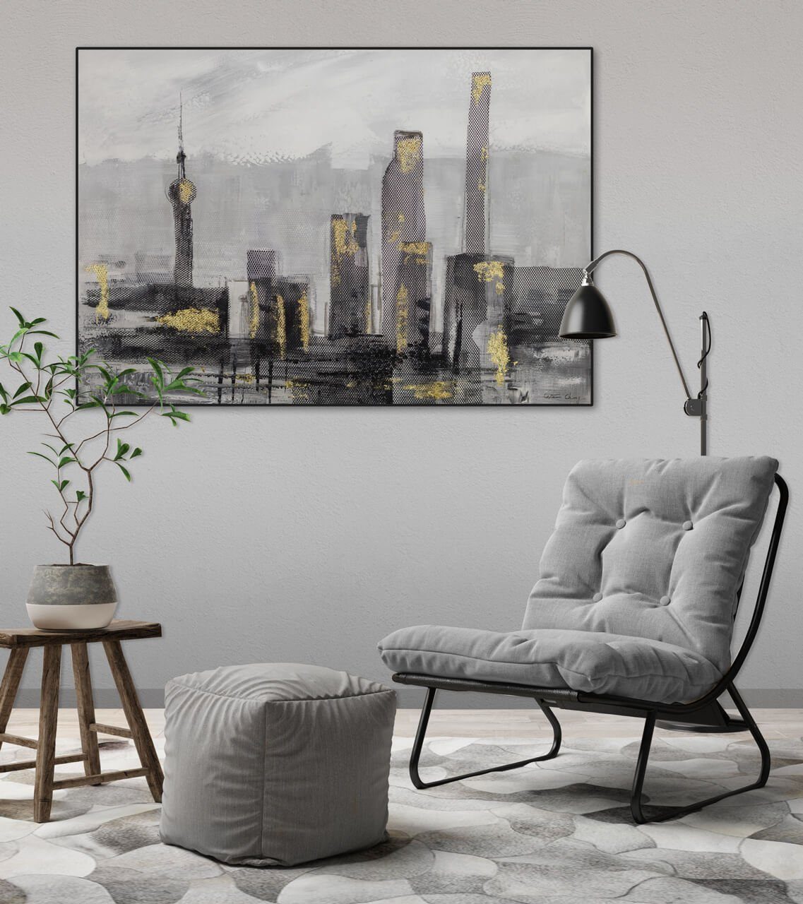 Wandbild Wohnzimmer Großstadtliebe 100x70 100% KUNSTLOFT Leinwandbild Gemälde HANDGEMALT cm,