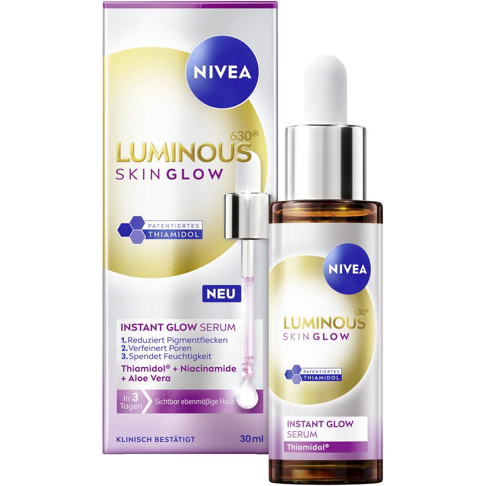 Nivea Anti-Falten-Serum NIVEA LUMINOUS630® SKIN GLOW INSTANT GLOW SERUM, mit innovativer Formel, flüssige Textur, klinisch bestätigt