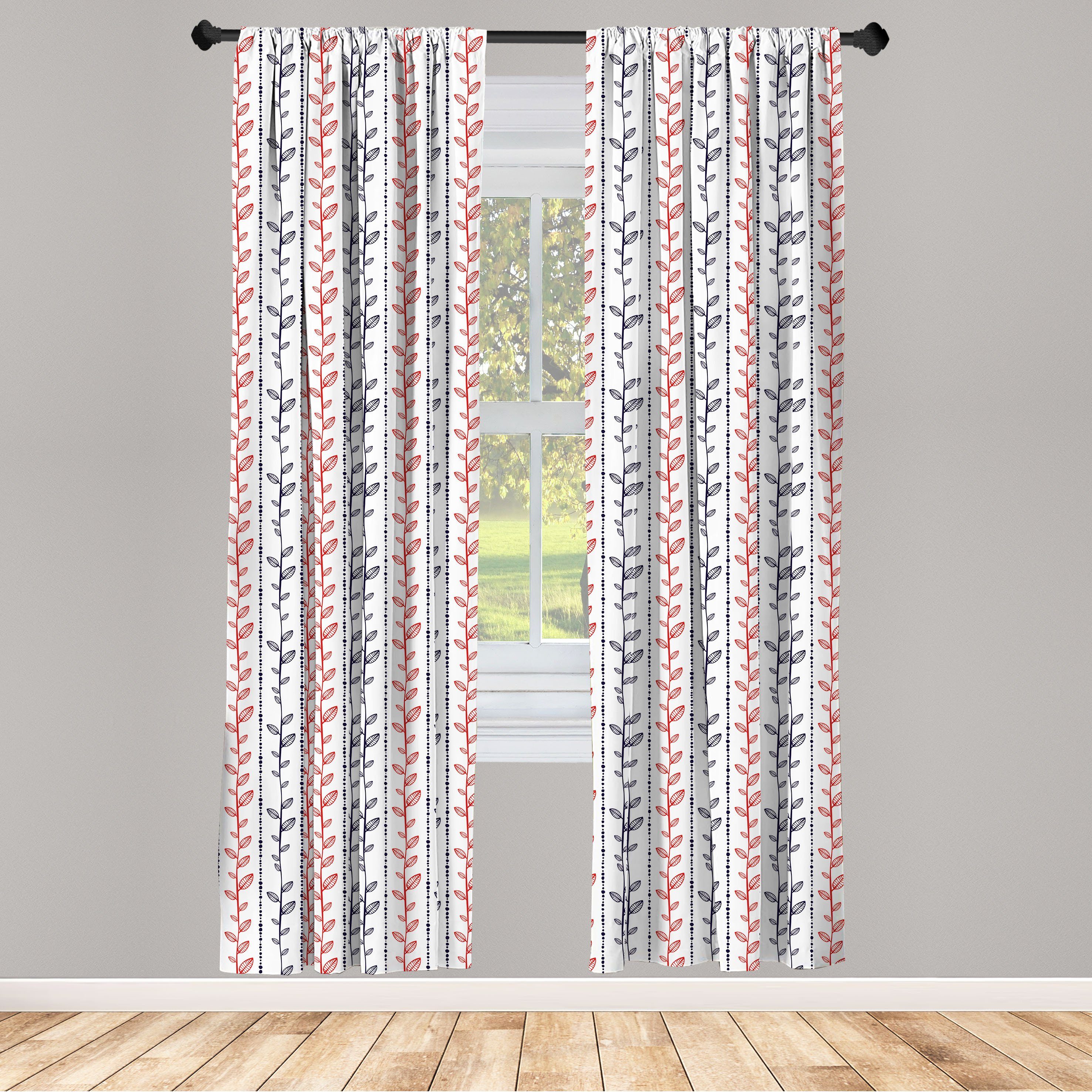 Gardine Vorhang für Dekor, Blätter Wohnzimmer gepunktete Linien Zweige Schlafzimmer Abakuhaus, Microfaser