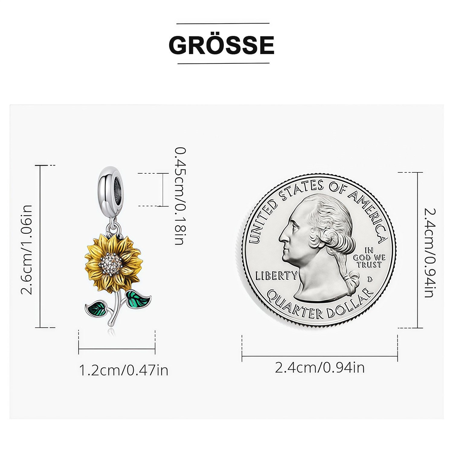 MOPUEA Bead 925 Sterling Silber Sonnenblume Charm Anhänger für Pandora, Biagi usw. (DIY Schmuck Geschenk für Damen Perlen für Gliederarmband und Halskette, 1-tl – Bild 2 von 5