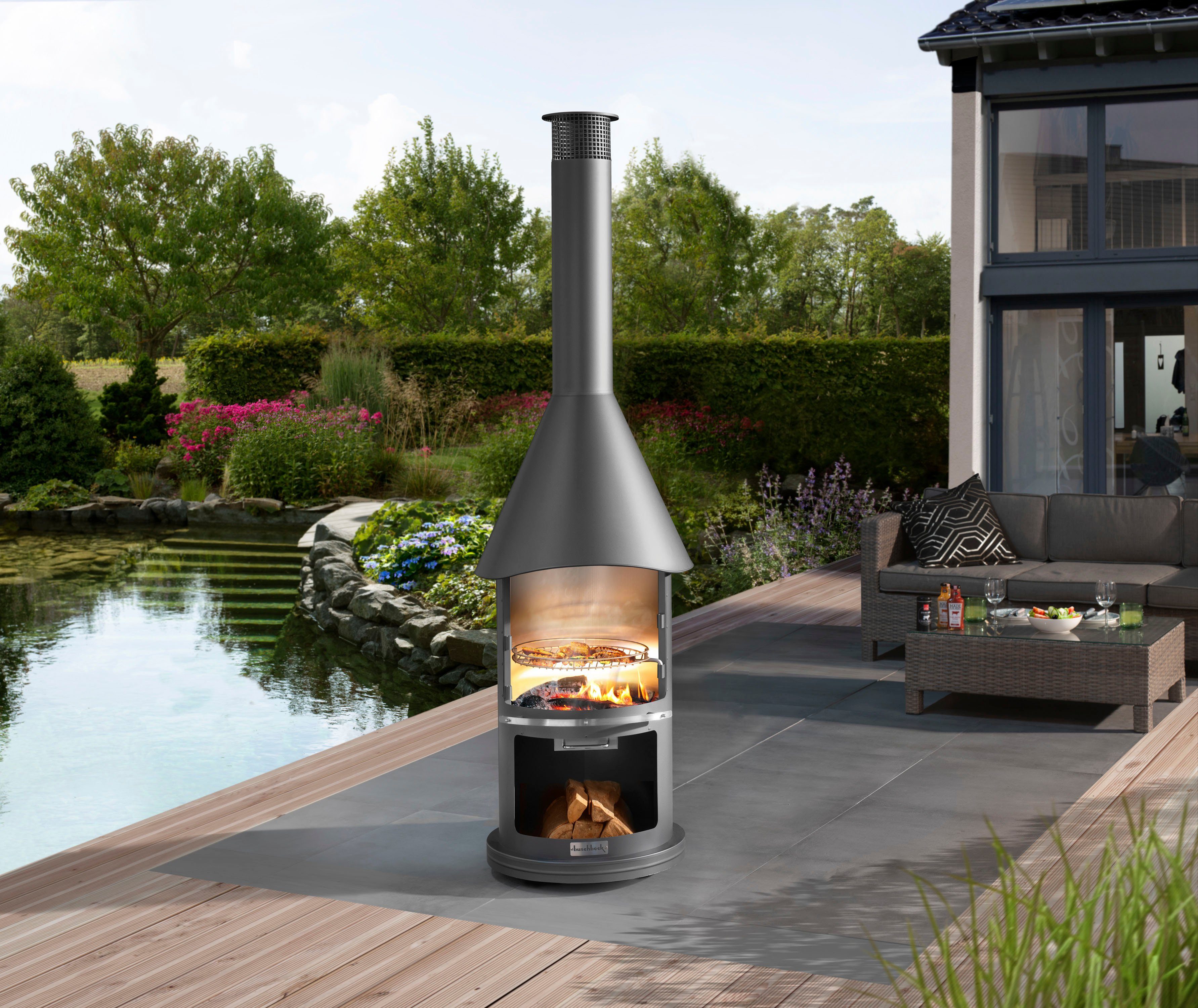 Buschbeck Holzkohlegrill Edelstahlgrill Auckland, dunkelgrau, Edles Design, Premium-Produkt mit Senotherm-Lackierung, Ø65 x H 230 cm – Bild 4 von 4