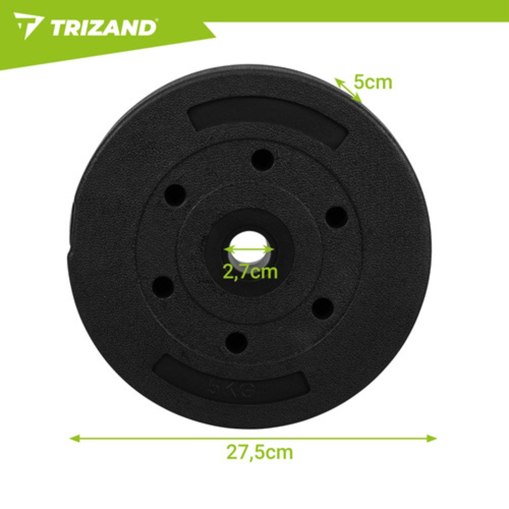 Trizand Hantelscheiben Gewicht 4x5 kg Bitumenscheiben, 20 kg, (Spar-Set, 4-tlg., Universell), Dank der 26 mm Bohrung passen die schwarzen Gewichtsscheiben