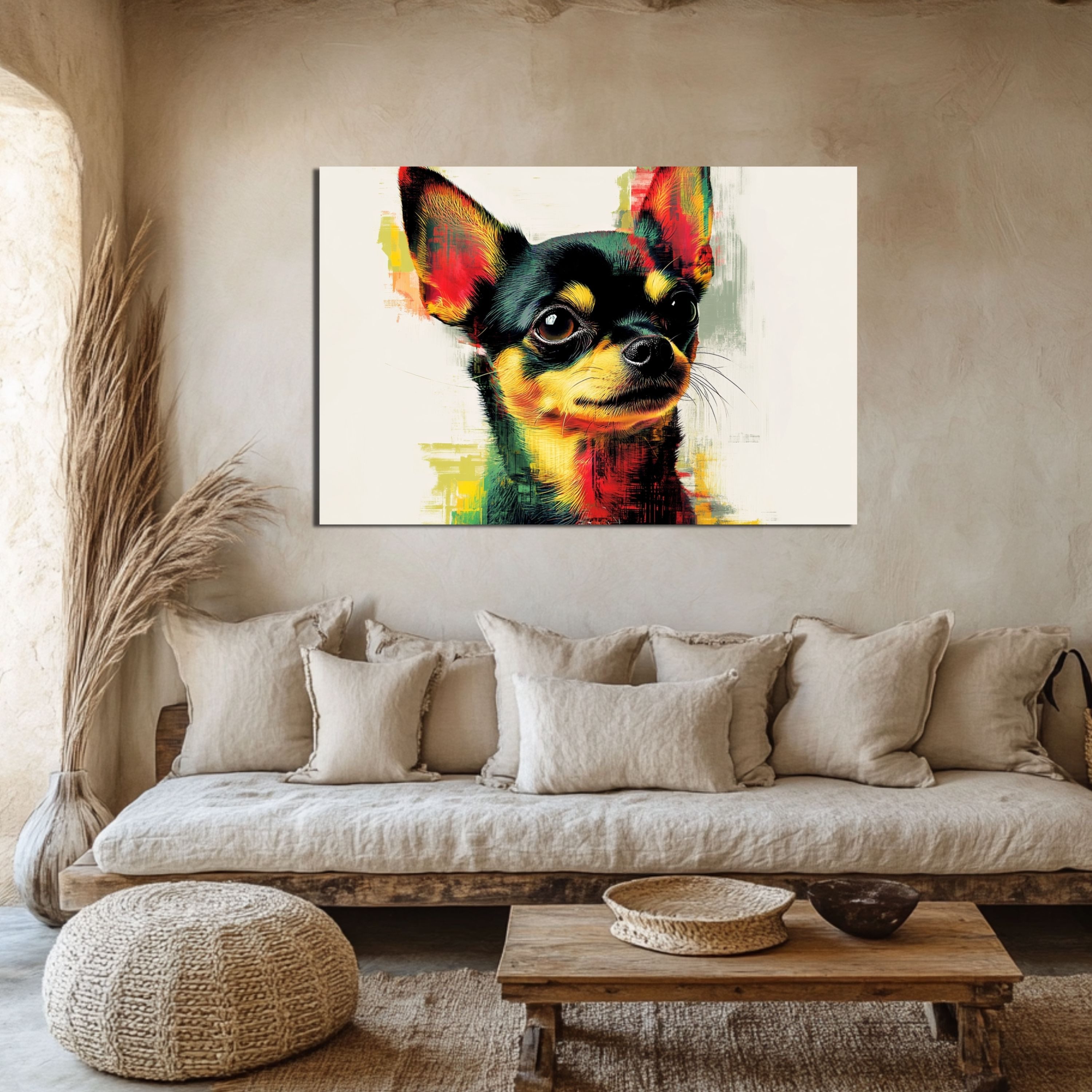 DARO Design Leinwandbild Modern Abstrakt Wandbilder XXL Wandbild Wand Deko Leinwand Bilder, (Hund Warhol Glitch - Bild groß Wohnzimmer Schlafzimmer Küche Esszimmer Einteilig Querformat Fotodruck Leinwände Wanddeko Abstrakte Kunst Boho), 40x30cm