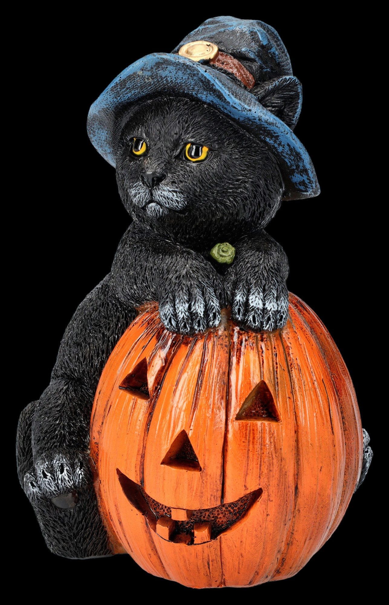 Figuren Shop GmbH Tierfigur Katzenfigur Zauberer mit Kürbis - Trick or Treat - Fantasy Tierfigur – Bild 3 von 5