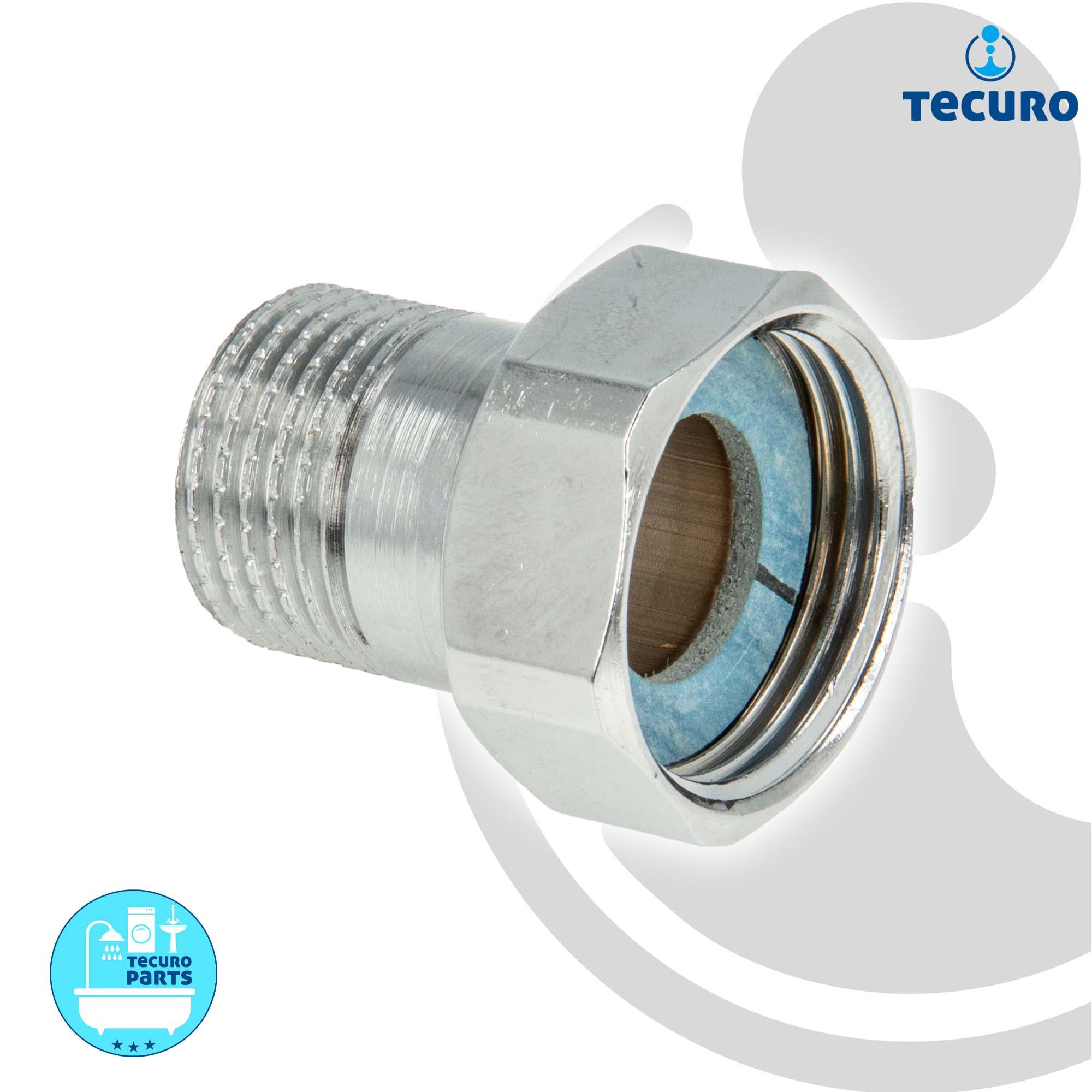 tecuro Gewindefitting Verschraubung mit Überwurfmutter x AG, Messing glanzverchromt, ÜWM 3/4 Zoll x AG 1/2 Zoll