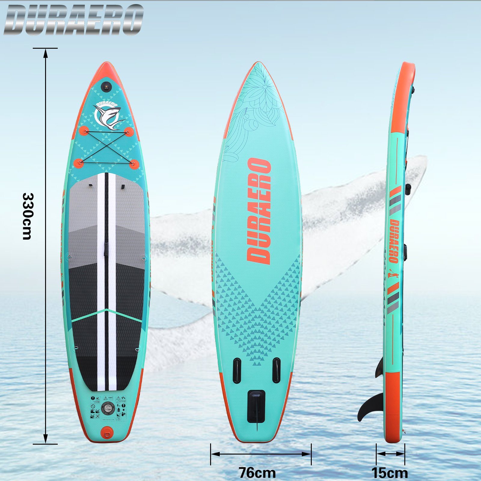 DURAERO Inflatable SUP-Board Stand up Paddling Board, Action-Cam Halterung, 330x76x15cm, bis 150kg – Bild 2 von 5