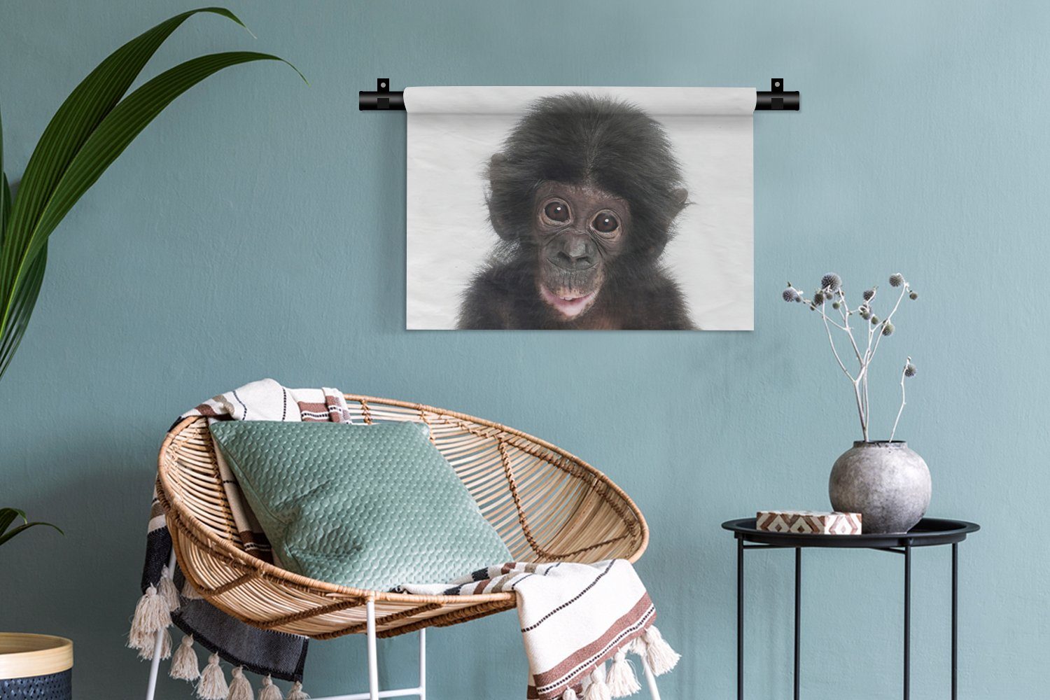 - Tiere Wandbehang, Kinderzimmer Wanddeko Affe Wanddekoobjekt Schlafzimmer, MuchoWow Wohnzimmer, Natur - Kleid, für Schimpanse, -
