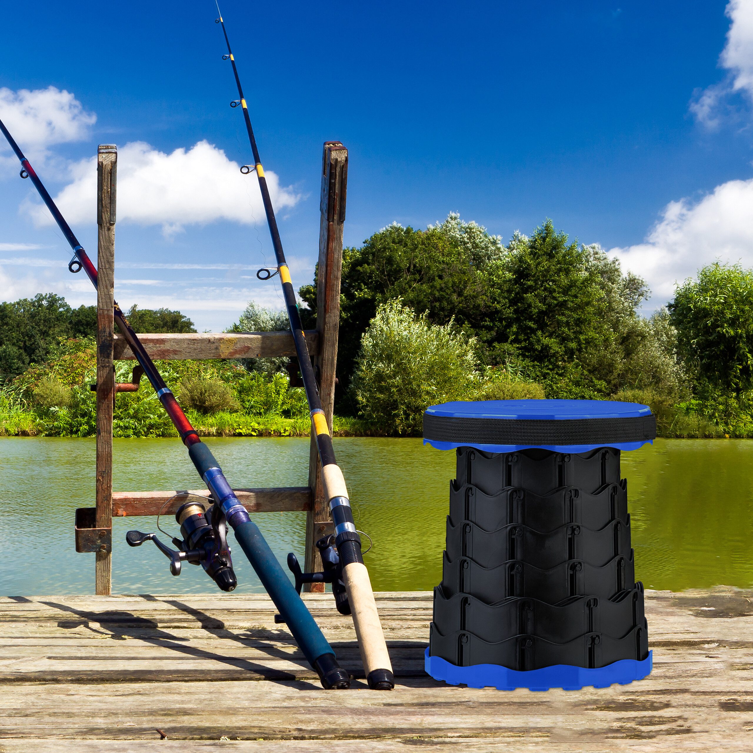 relaxdays Campinghocker Teleskophocker Camping, Schwarz-Blau günstig online kaufen