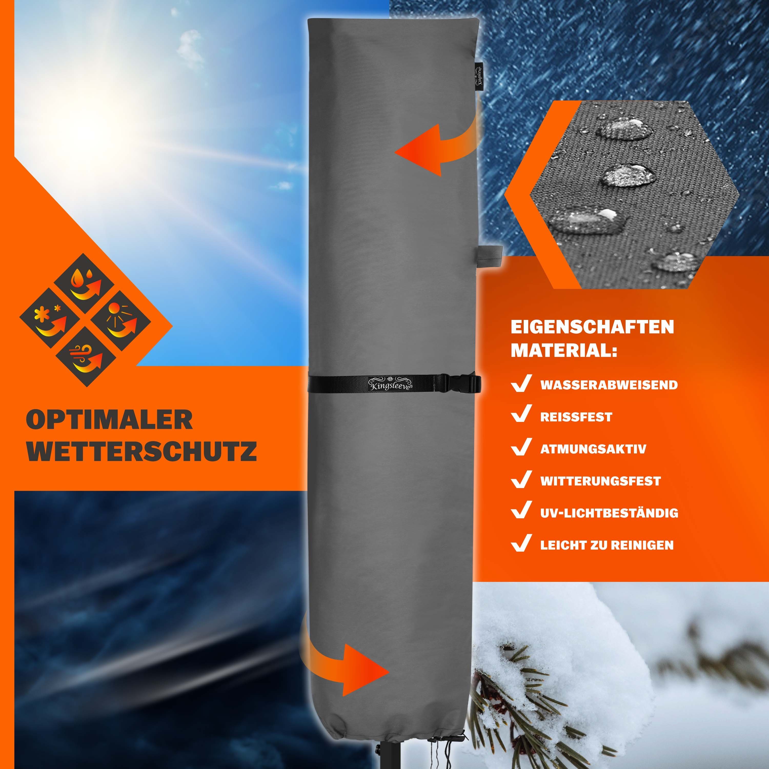 Kingsleeve Sonnenschirm-Schutzhülle (1-St), bis Ø 350 cm mit Stab Winterfest Wasserabweisend Wetterfest Robust – Bild 5 von 5