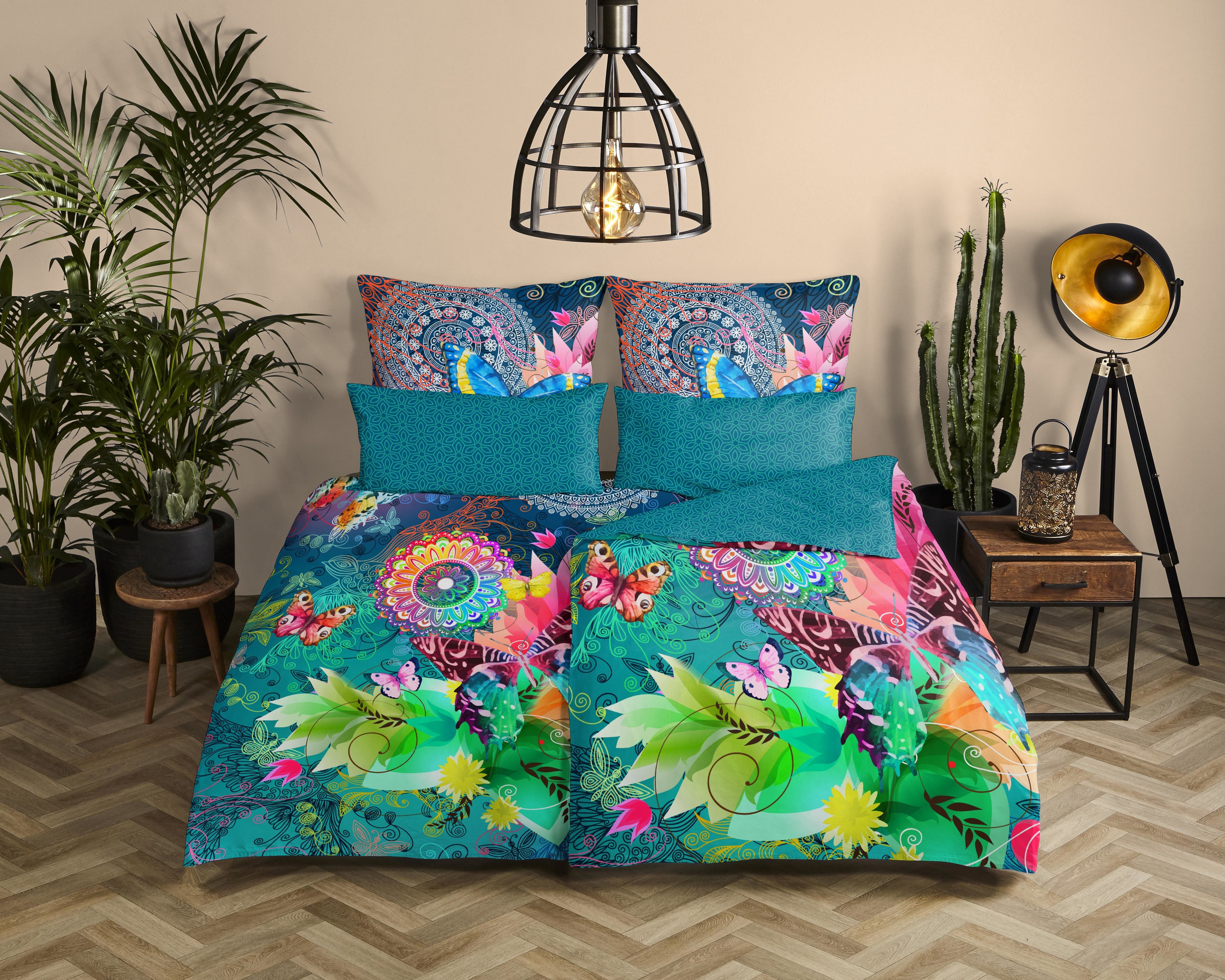 hip Wendebettwäsche Parada, Satin, 2 teilig, Satin, Reißverschluss, Wendeoptik, Mandala, Schmetterling, Bunt