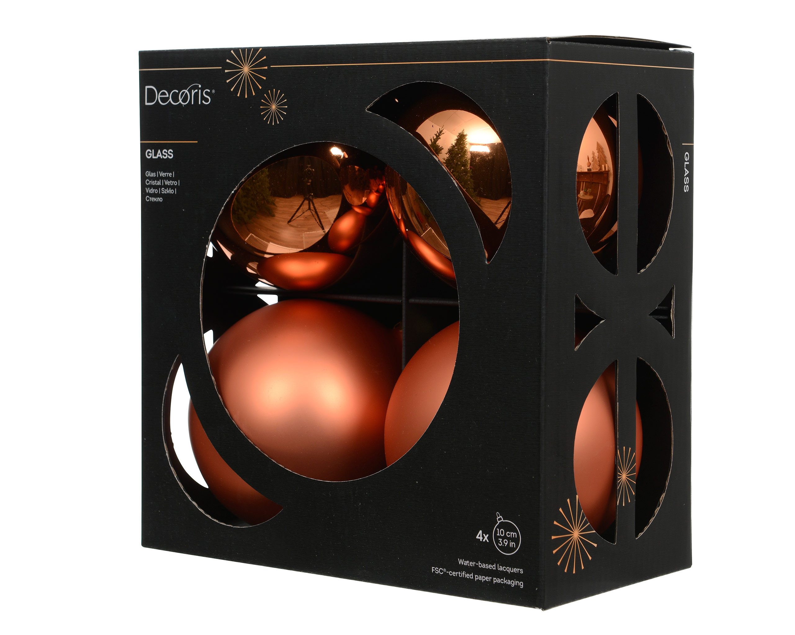 Kaemingk Weihnachtsbaumkugel, Weihnachtskugeln Glas 10cm 4 Stück - Warmorange