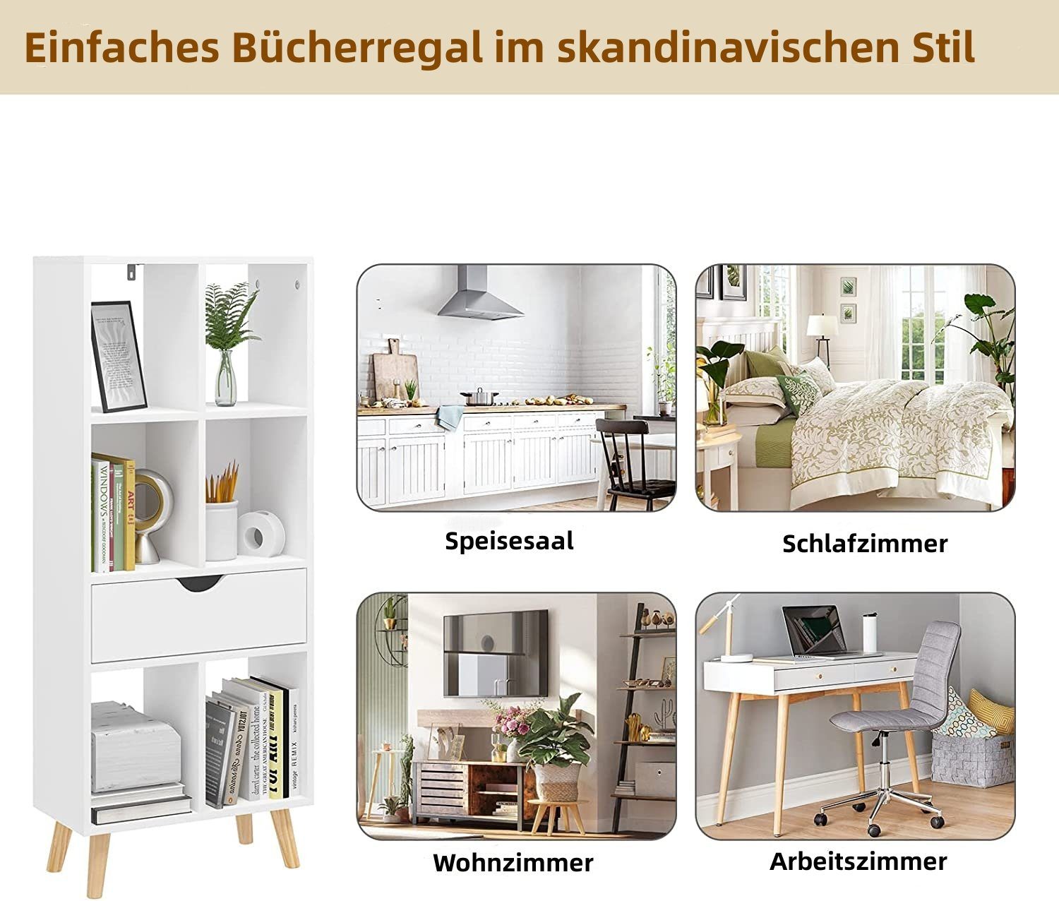 1-tlg., Weiß Aktenregal Schublade, Bücherregal, EUGAD aus MDF, Raumteiler mit