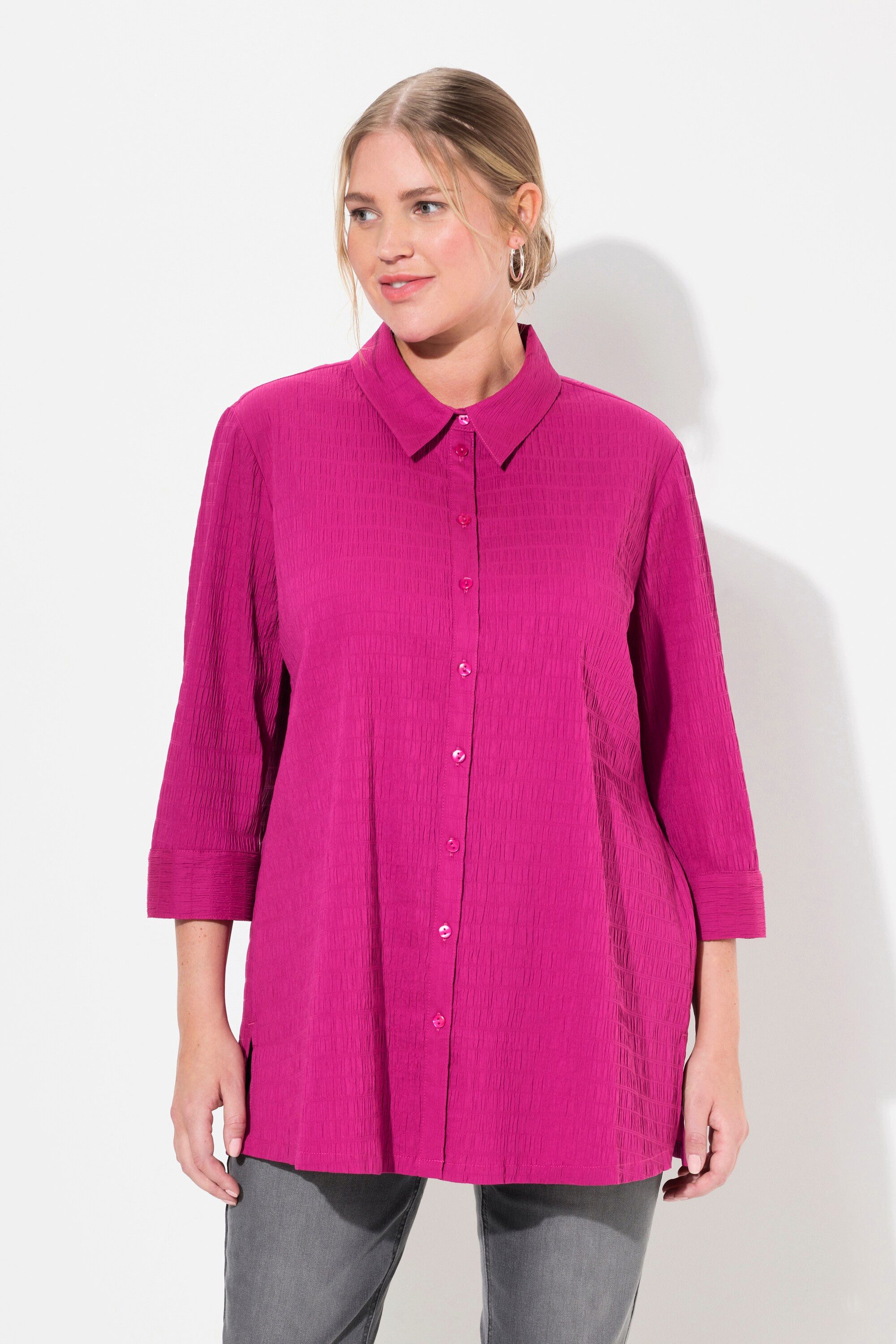 Ulla Popken Hemdbluse Bluse Bubble-Qualität Hemdkragen günstig online kaufen