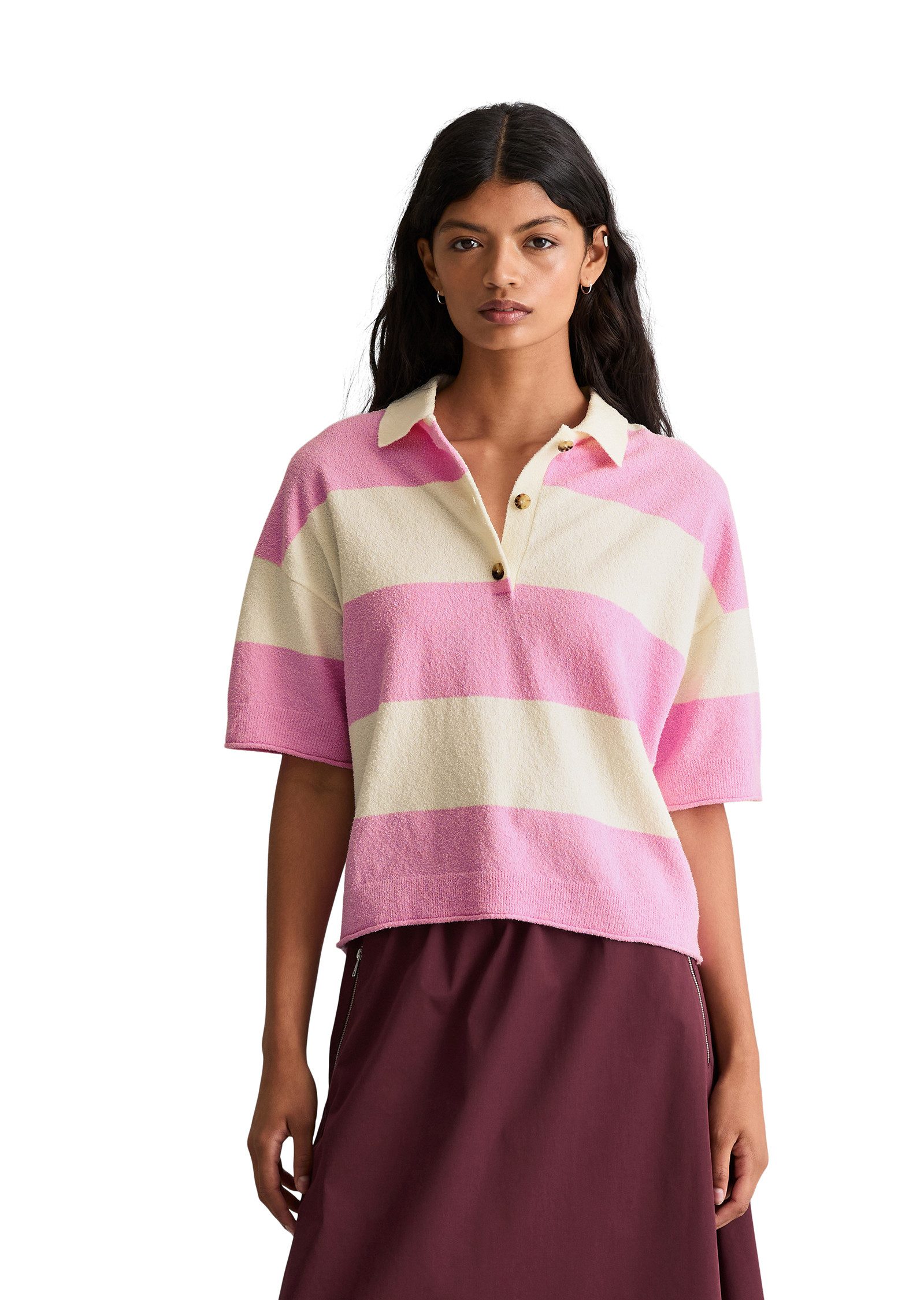 Marc O'Polo DENIM Poloshirt regular aus Crinkled Organic Cotton-Mix, Strick, mit Blockstreifen