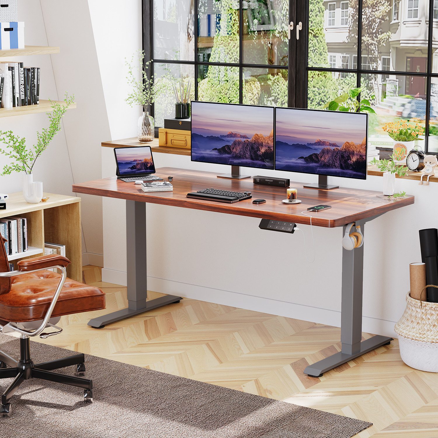 HOMALL Schreibtisch Höhenverstellbarer Einteilige Tischplatte 25mm Tragfähi günstig online kaufen