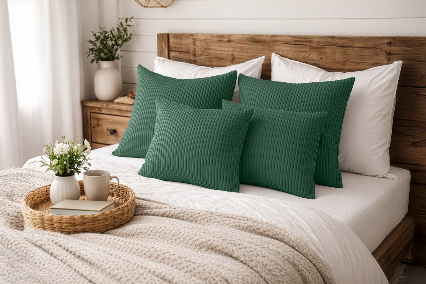 Amilian Dekokissen Sofakissen 4er Set mit Füllung - 2x 45x45 + 2x 35x45 cm, Hotelverschluss, waschbar, formstabil