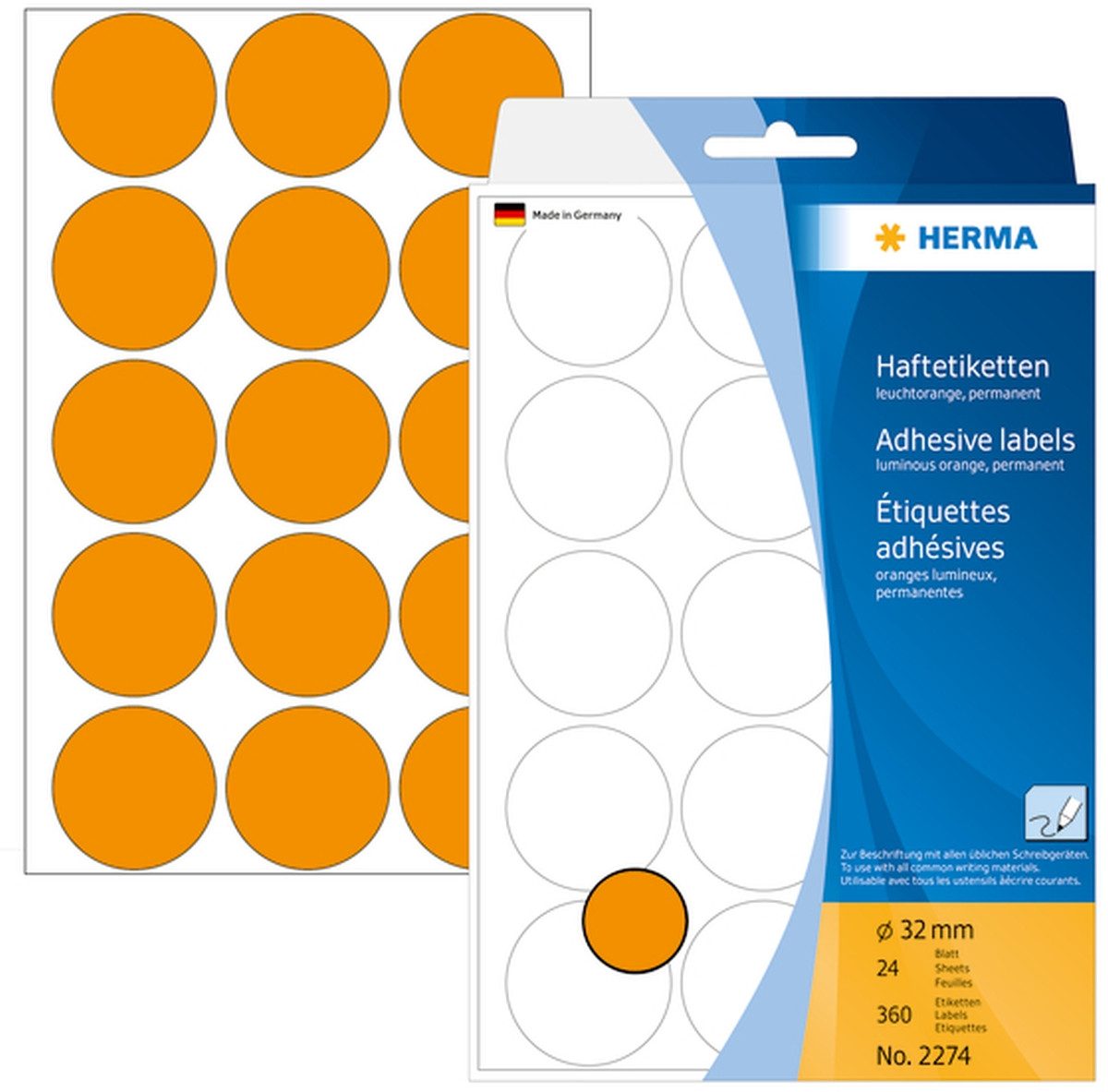 Etiketten Vielzweck-Etiketten 32mm leuchtorange VE=360 Stück (10 Stück)