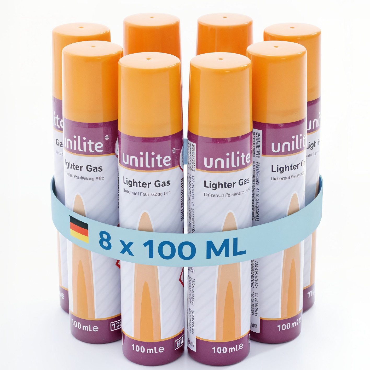 Unilite Gas Feuerzeuggas Kartusche 100ml Set mit 5 Adapter, für Feuerzeuge, Sturmfeuerzeuge, Flammbierbrenner, Gasbrenner