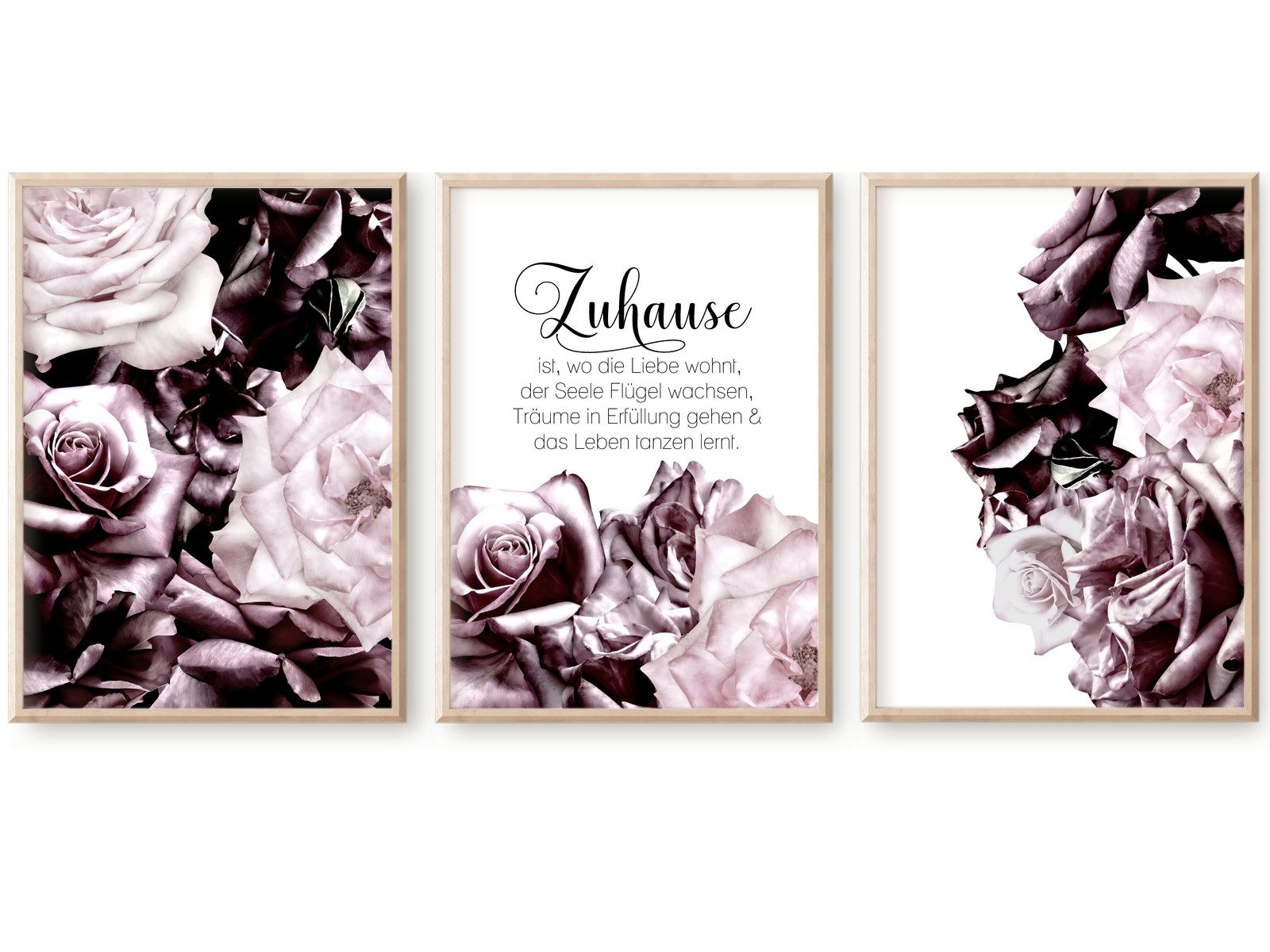 homestyle-accessoires Плакат Изображенияset Изображения ZUHAUSE IST, WO DIE LIEBE WOHNT... ROSEN 3er SET, - Ohne Изображенияrahmen - Sorgfältige & sichere Verpackung