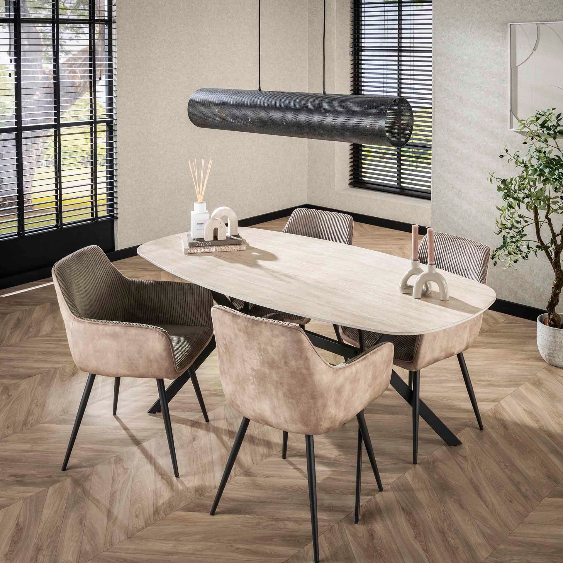Vintagehaus Esstisch Retro Esstisch Arch Organic 180 Travertin Keramik Metallbeine