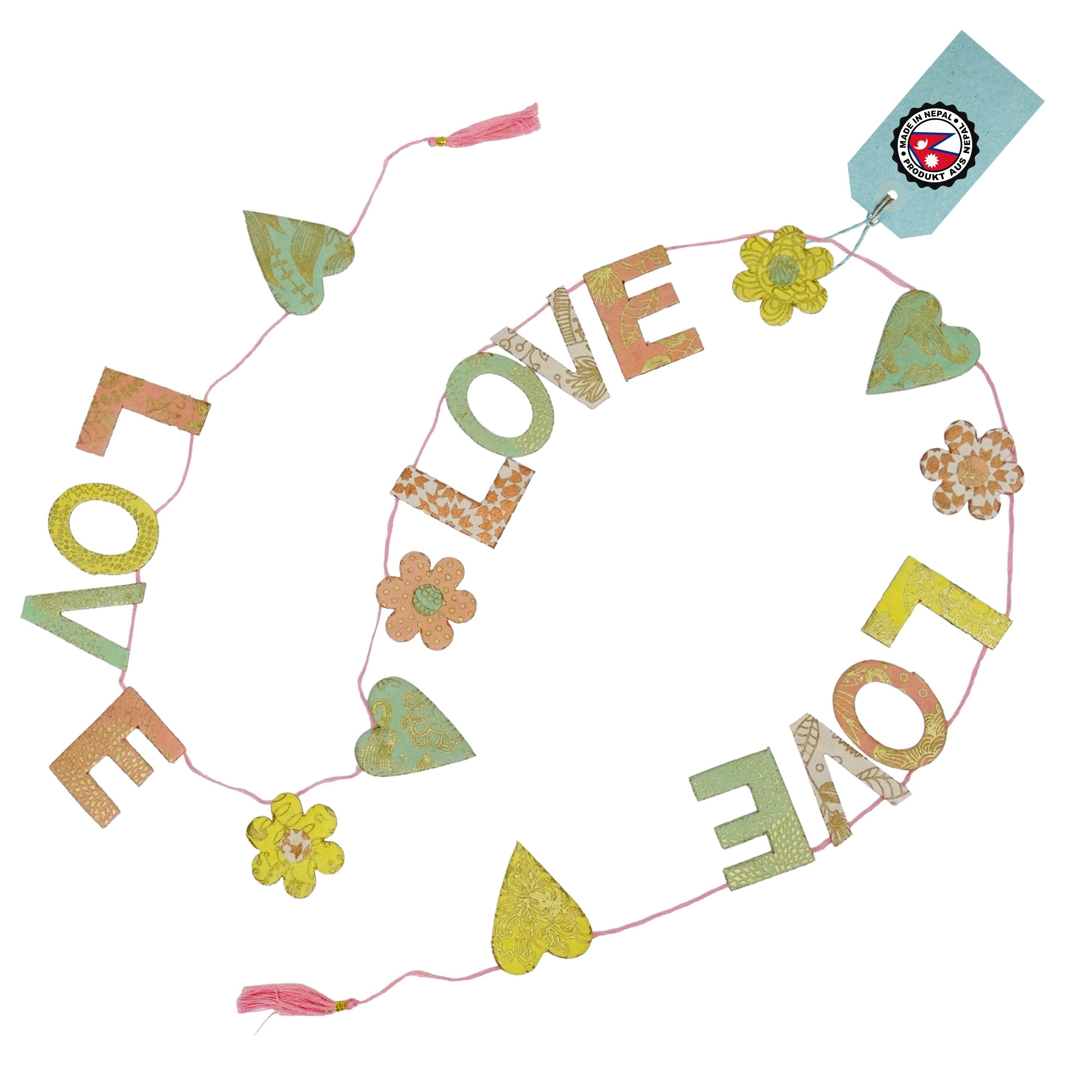 Logbuch-Verlag Dekohänger Girlande Love Love Love aus Naturpapier 100 cm handgefertigt in Nepal