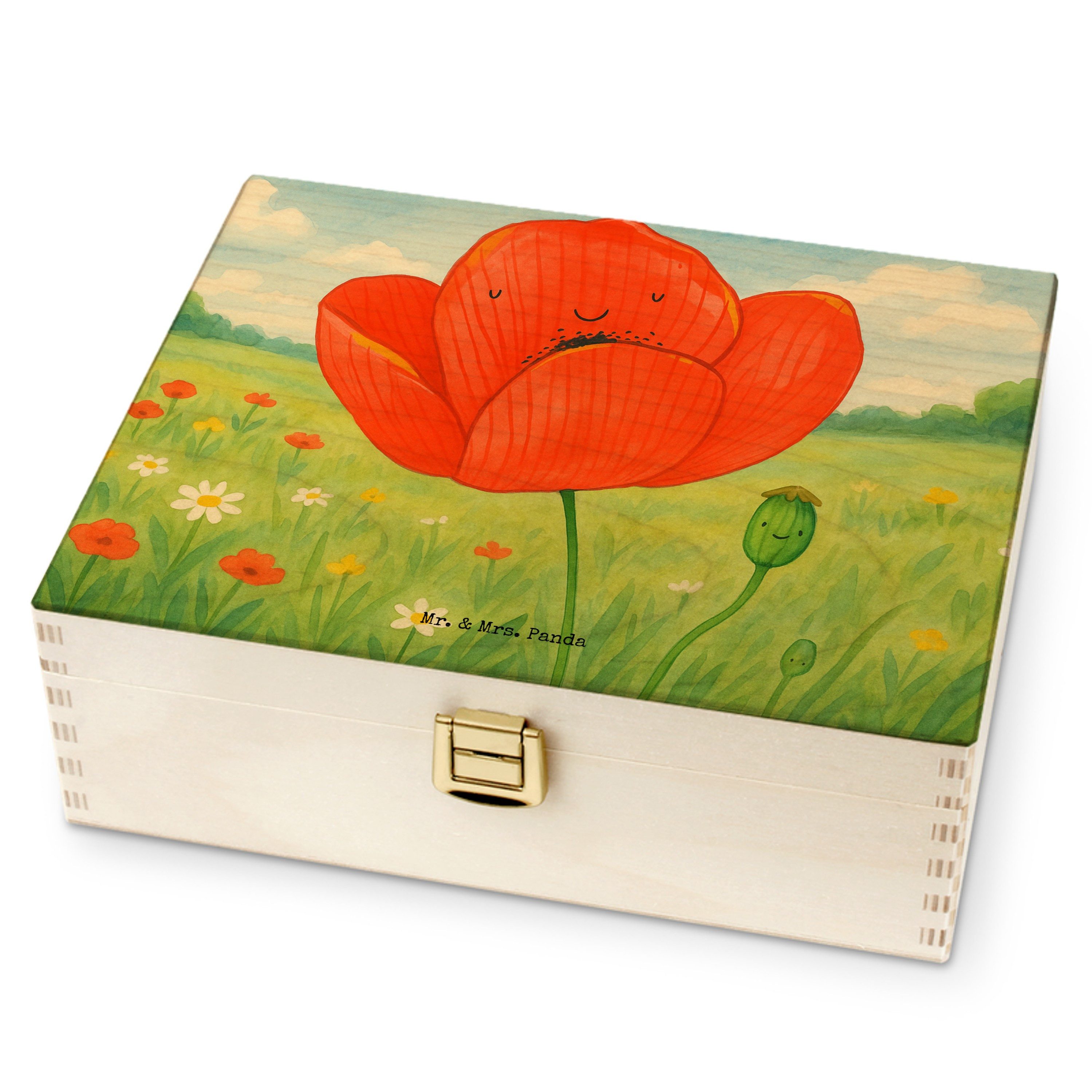 Mr. & Mrs. Panda Teebox Blume Mohnblume Design, Teedose, Weiß, Mohn, Aufbewahrung Tee, Motiva, Birkenholz, (Packung, 1-tlg)