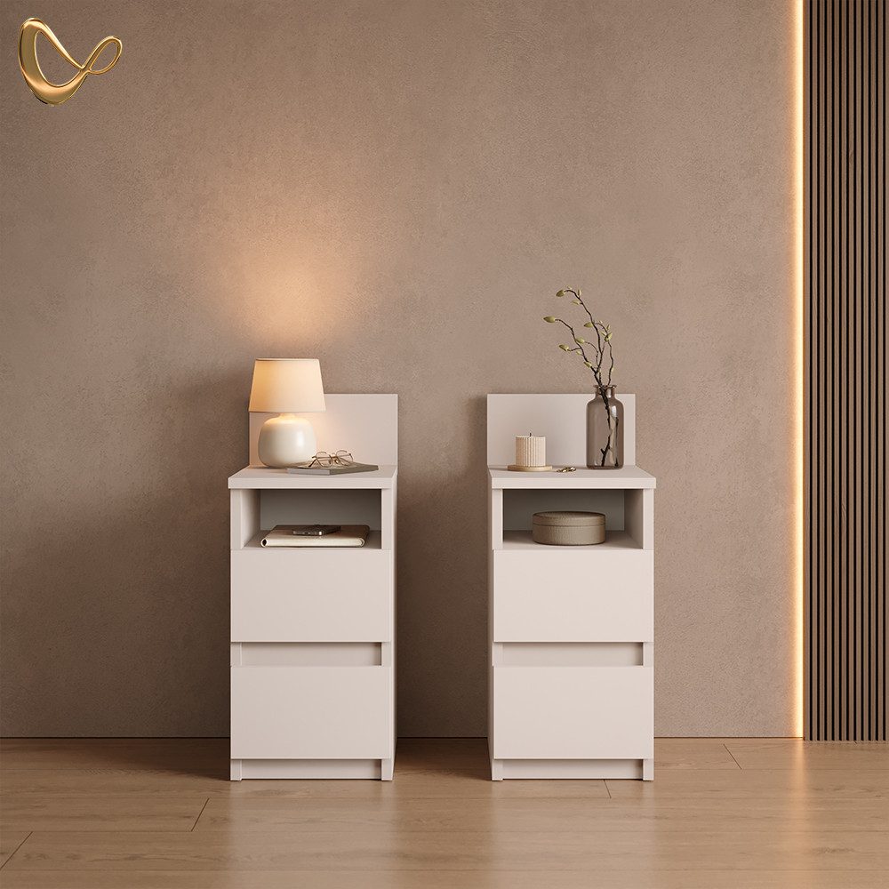 Livinity® Nachtschrank Roya, Weiß, 25 x 59.1 cm mit 2 Schubladen (1-St)