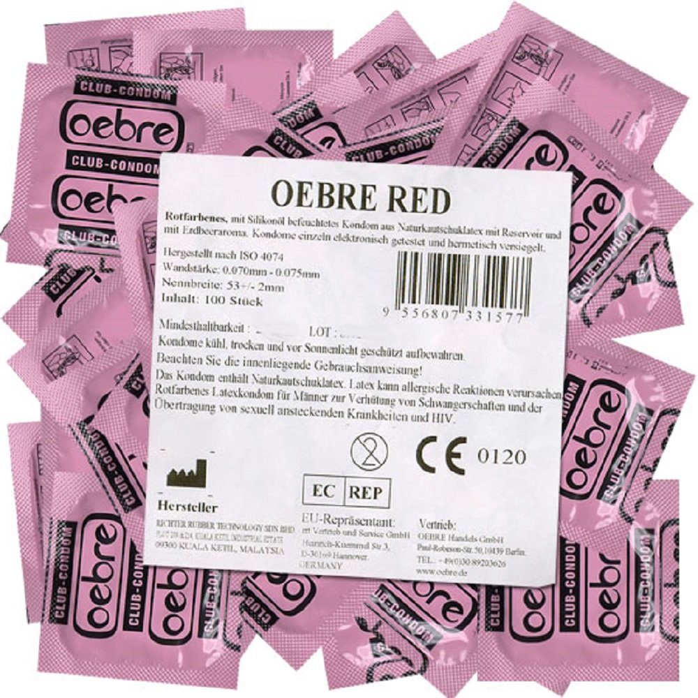 OEBRE Kondome Red Beutel mit, Erdbeer-Geschmack St., Club-Kondome, rote 100 Kondome mit