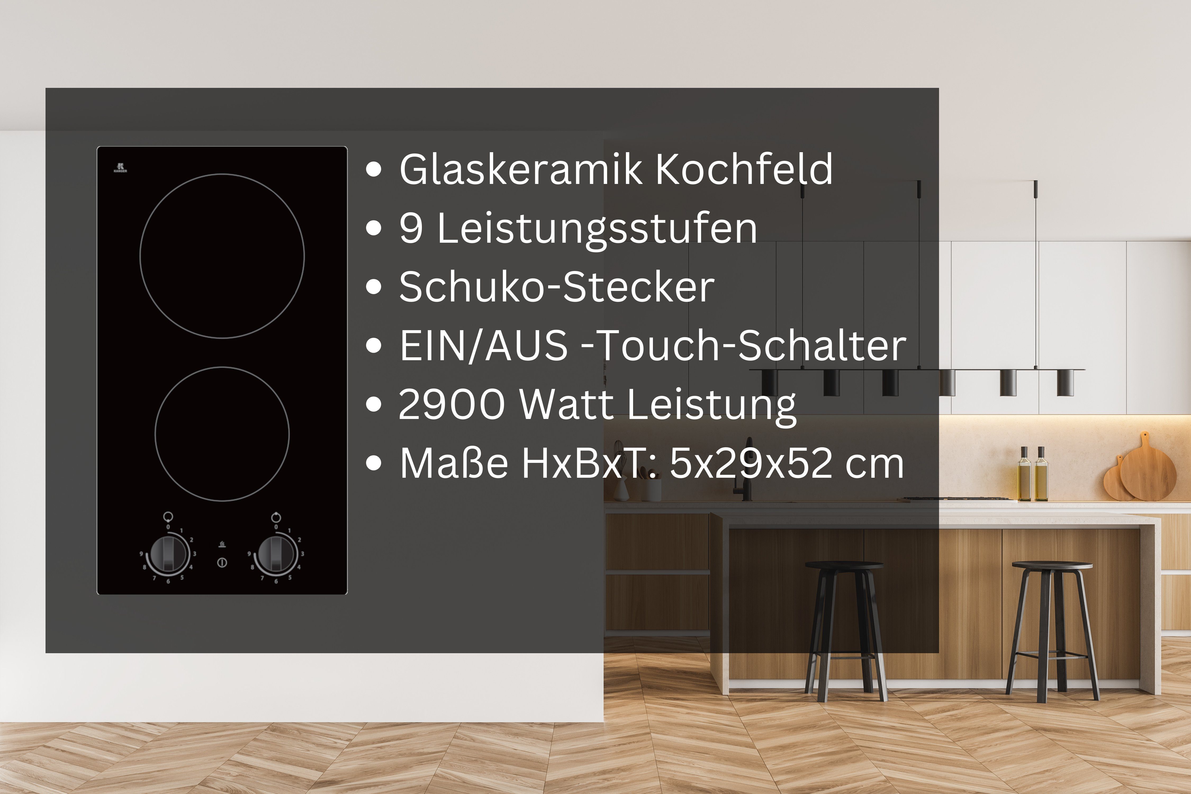 YUNA Doppelkochplatte YUNA Glaskeramik-Doppelkochplatte Calor EBK2 DK, 9 Leistungsstufen – Bild 3 von 5