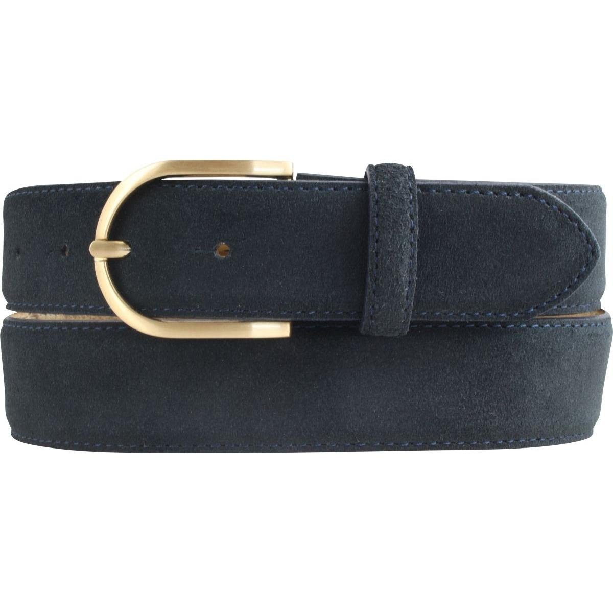 BELTINGER Ledergürtel Damen-Gürtel aus Veloursleder 3,5 cm - Velour-Ledergürtel für Damen 35 Dunkelblau, Gold