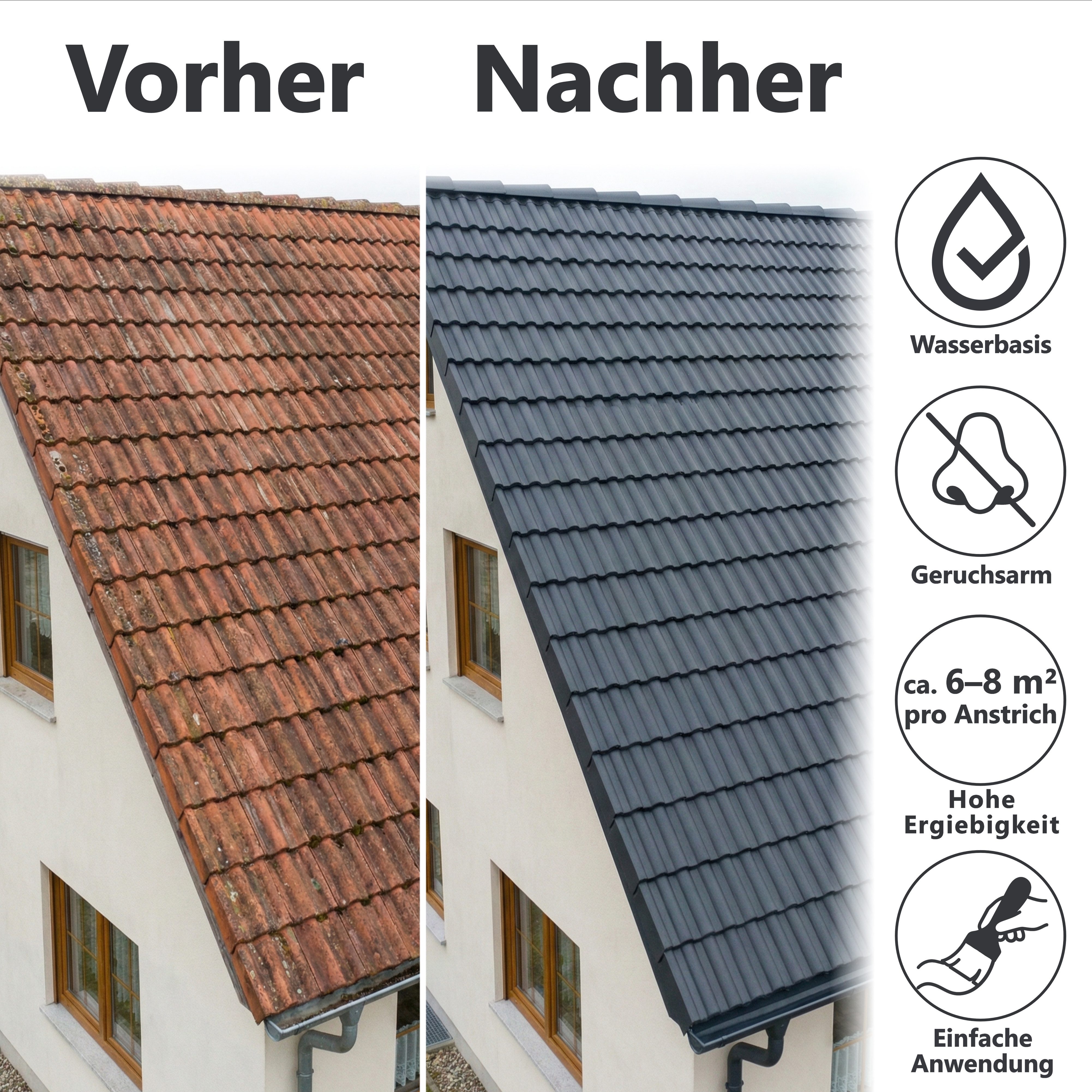 WO-WE Dachfarbe Dachfarbe Sockelfarbe Dachbeschichtung W510, 0.75-20L, Seidenglänzend – Bild 3 von 5
