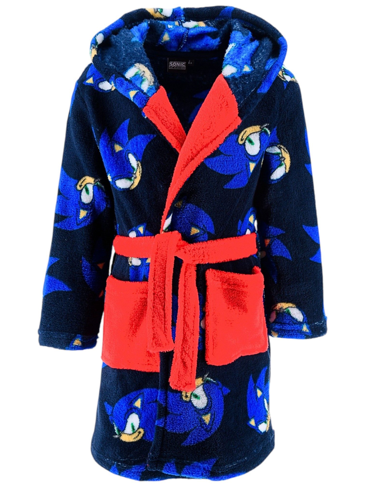 Sonic The Hedgehog Kinderbademantel SEGA, Polyester, mit Kapuze, Bindegürtel, für Kinder mit Kapuze Gr. 98-128 cm