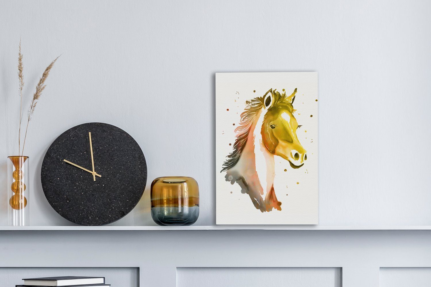 Pferd Zackenaufhänger, - OneMillionCanvasses® Orange Mädchen Leinwandbild Gelb Mädchen, - (1 bespannt cm - Leinwandbild 20x30 - Gemälde, - Kinder inkl. St), fertig
