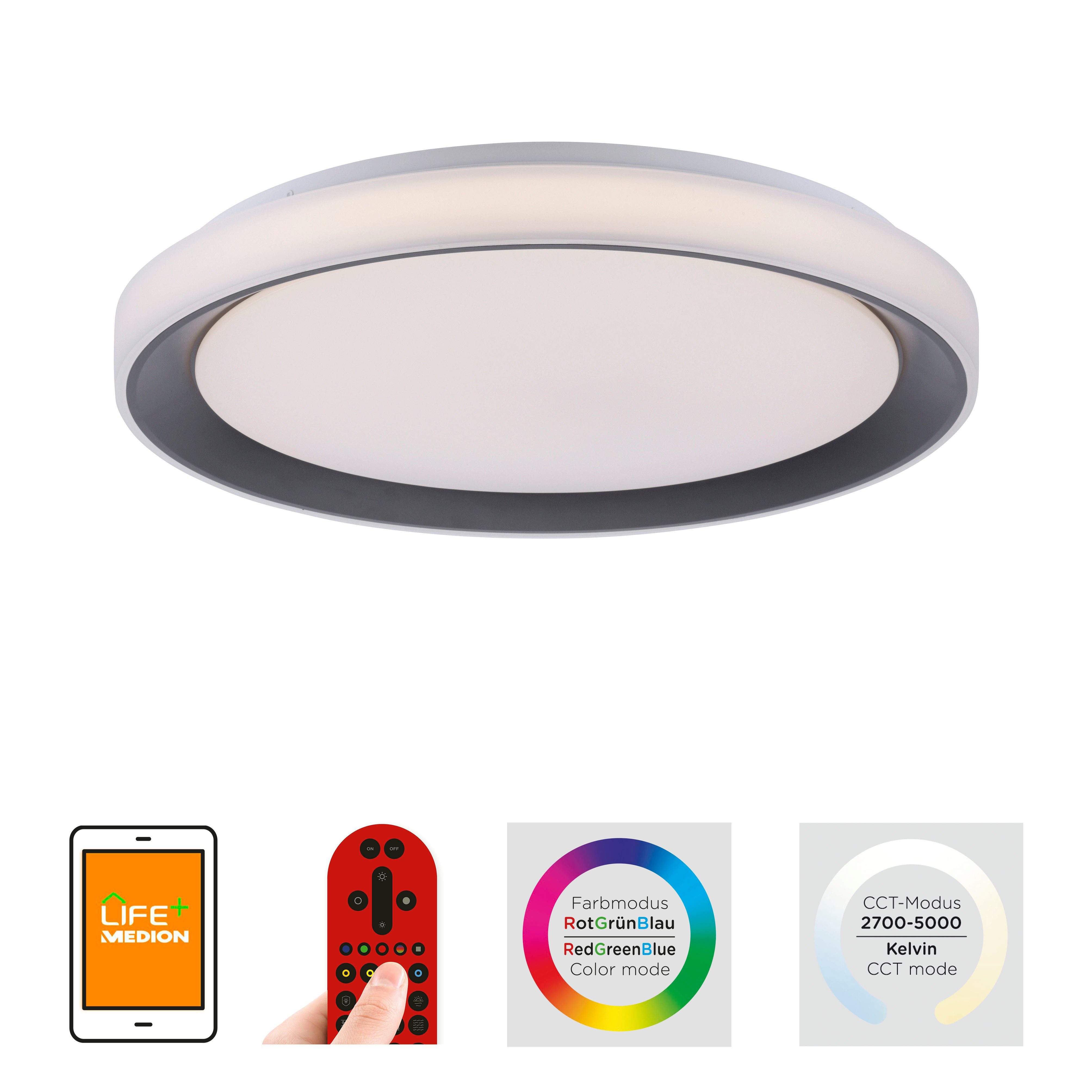 Leuchten Direkt LED Deckenleuchte integriert, fest kaltweiß, fähig warmweiß Dimmfunktion, Smarthome - Ls-DISC, LED