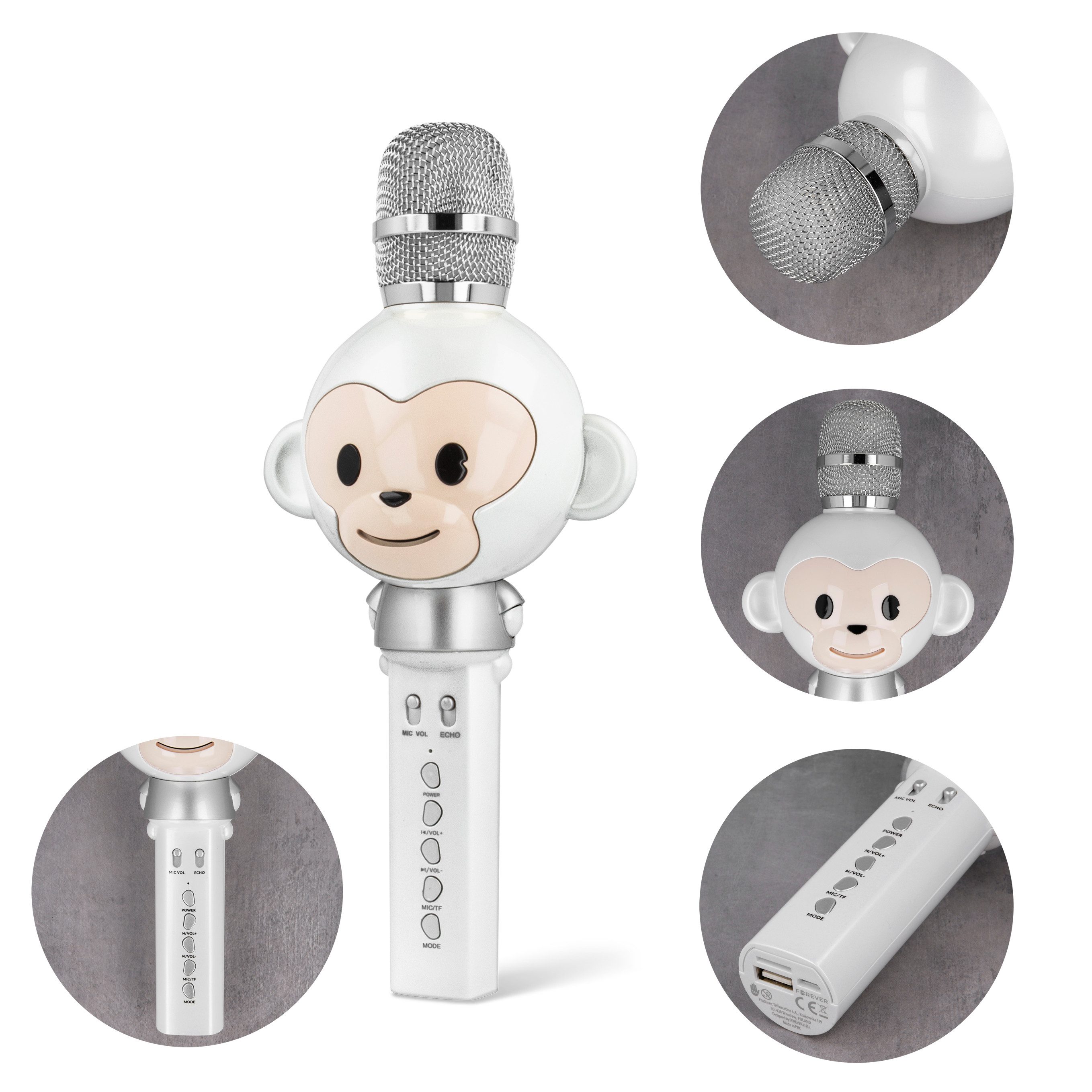 MaXlife Bluetooth-Mikrofon mit Lautsprecher Animal weiß Bluetooth-Lautsprecher