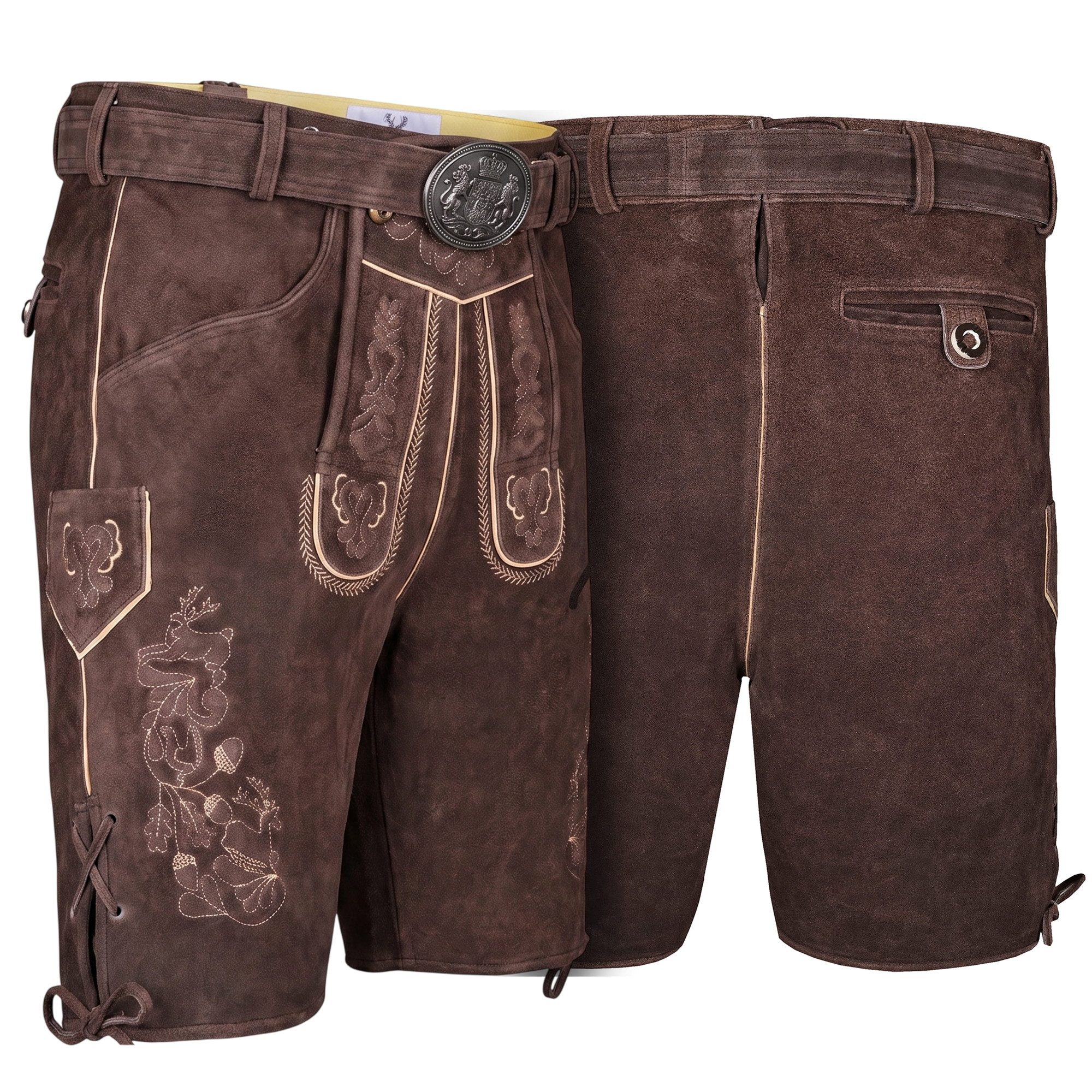 German Wear Trachtenlederhose GW722 kurze Lederhosen Hans 100% Nappa-Wildleder mit Gürtel