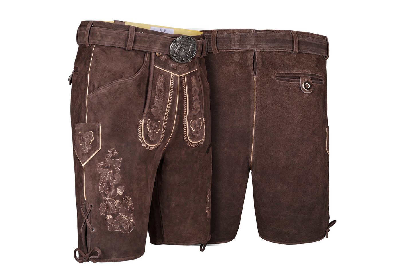 German Wear Trachtenlederhose GW722 kurze Lederhosen Hans 100% Nappa-Wildleder mit Gürtel