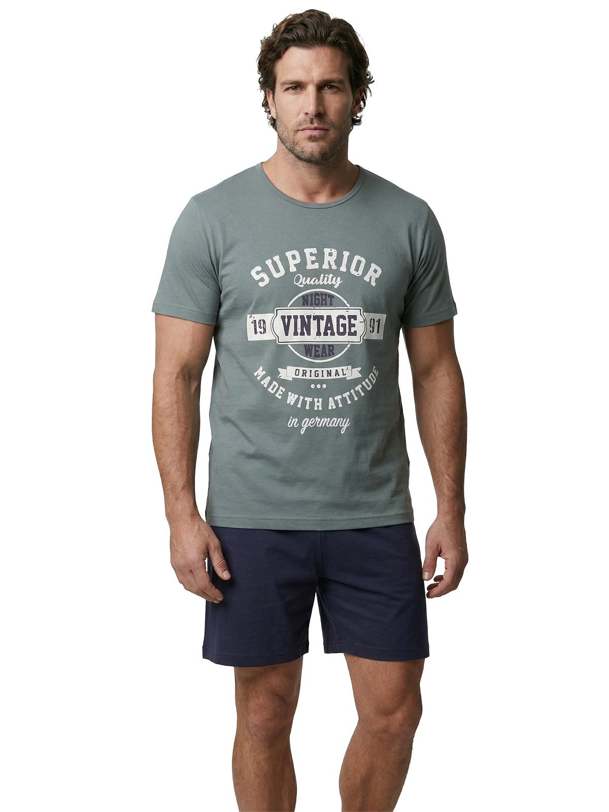 Henry Terre Shorty Pyjama Set Kurz - Vintage Blaue Shorts