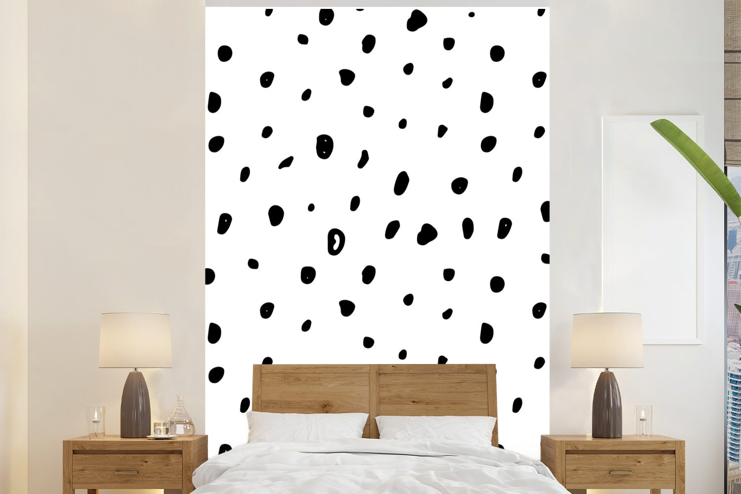 MuchoWow Fototapete Polka dots - Schwarz - Weiß - Muster, Matt, bedruckt, (3 St), Montagefertig Vinyl Tapete für Wohnzimmer, Wandtapete