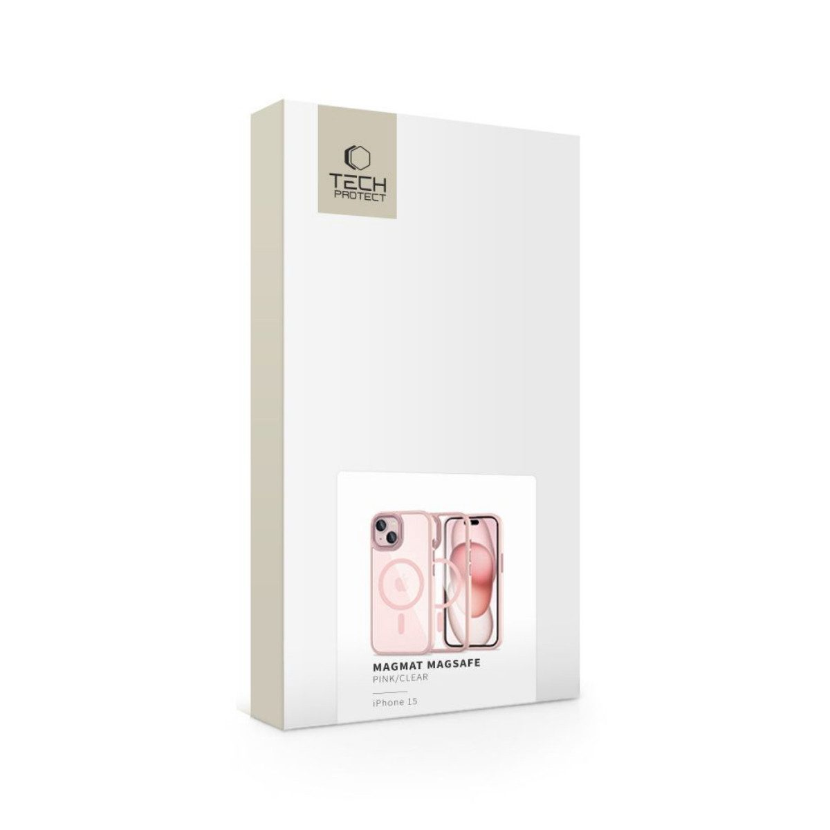 TECH PROTECT Handyhülle MagMat Schutzcase mit Magnetfunktion Kompatibel mit iPhone 15 Rosa 6,1, Transparentes Rosacase mit Magnetfunktion und griffigem TPU Schutz