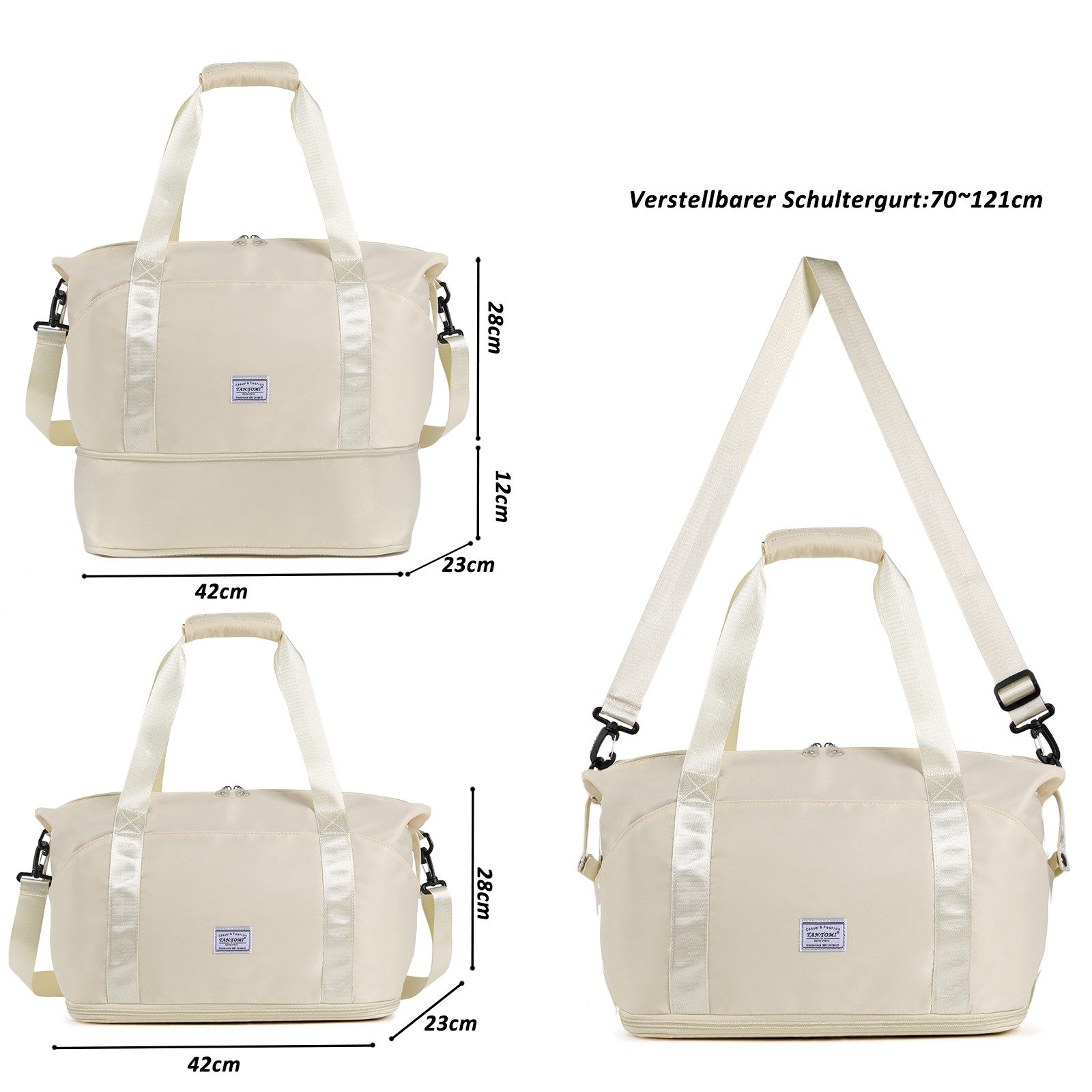 TAN.TOMI Reisetasche Erweiterbares Reisetasche Damen Herren Sporttasche 42x28x23 Handgepäck (Erweiterbares Weekender Bag mit Nassfach), Schwimmtasche Wasserdicht Travel Bag Fitnesstasche Trainingstasche