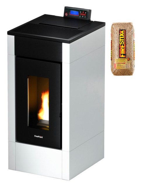 FreePoint Pelletofen EASY Stahl, 6,5 kW, Raumheizvermögen: 156 m³, schwarz-weiß