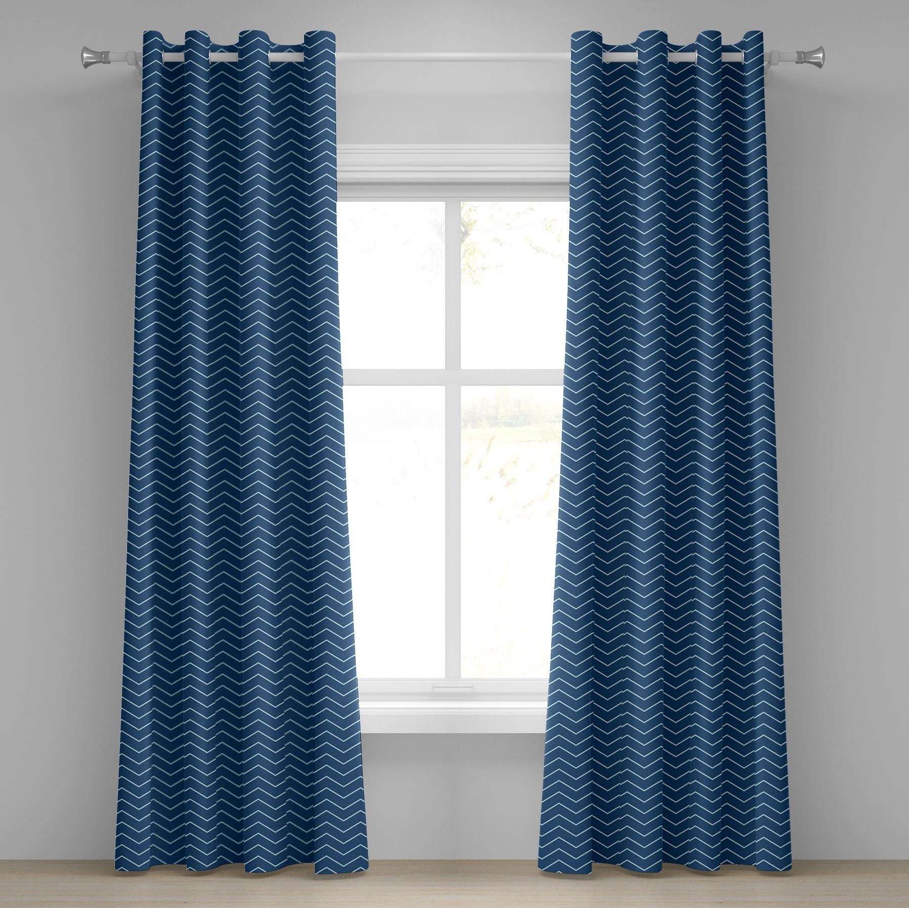 Gardine Dekorative 2-Panel-Fenstervorhänge für Schlafzimmer Wohnzimmer, Abakuhaus, Navy blau Zigzags Chevron-Linien